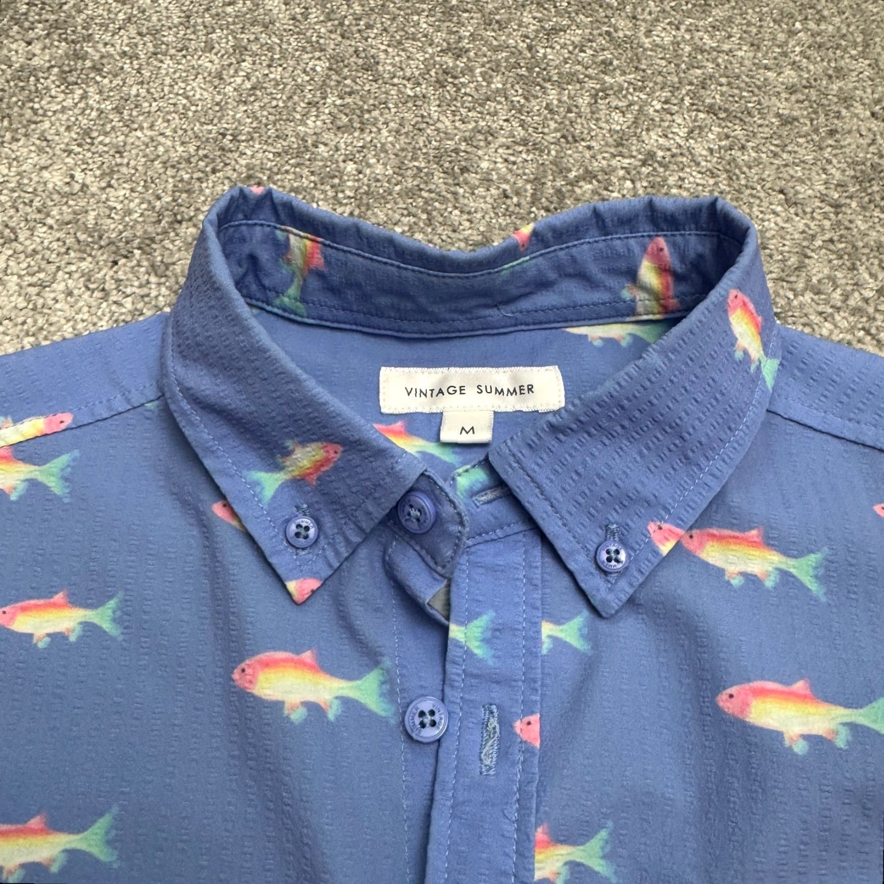 Vintage Vintage Summer Button-Up Shirt Mens M Blue Short Sleeve Fish Print Beach Casual Summer Size US M / EU 48-50 / 2 - 3 Thumbnail