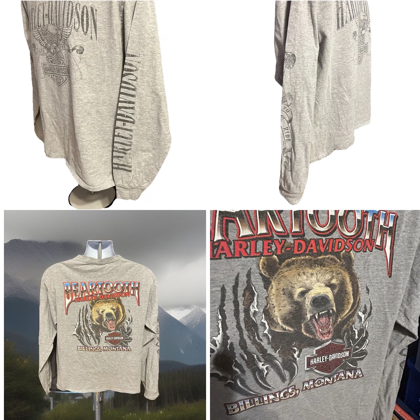 Harley Davidson Harley Davidson Beartooth Montana Long Sleeve Shirt - Men's Large Gray 2010-2019 Knit Cotton Shirt Size US L / EU 52-54 / 3 - 10 Thumbnail