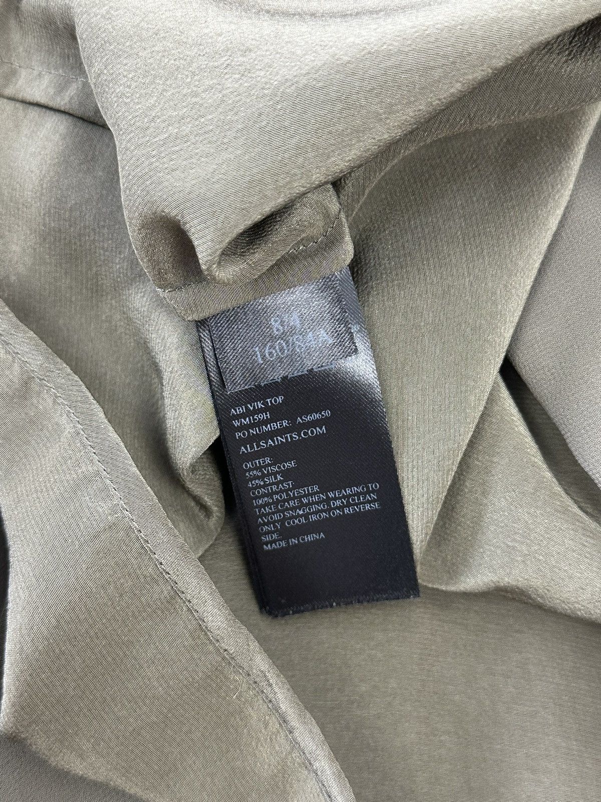 Allsaints × Designer Allsaints Abi Vik Khaki Asymmetrical Viscose Blouse Top Size S / US 4 / IT 40 - 8 Thumbnail