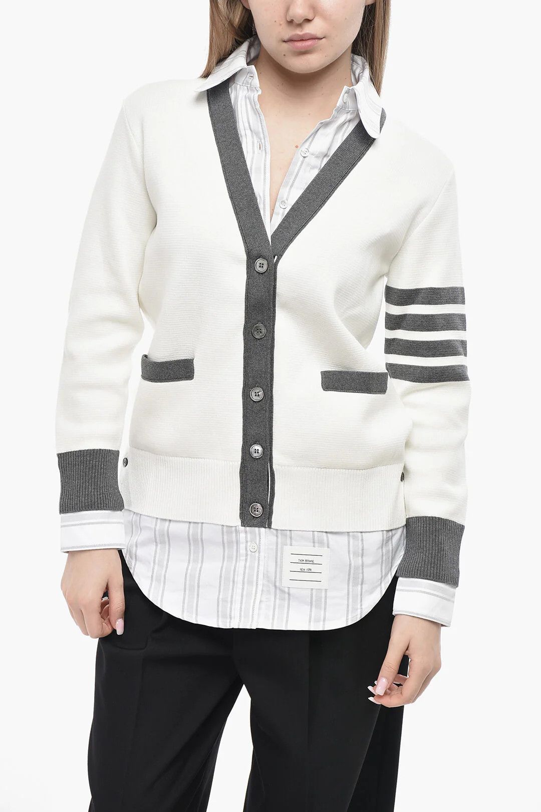 Thom Browne og1mm0426 Double-Fabric Cardigan in White Size M / US 6-8 / IT 42-44 - 1 Thumbnail