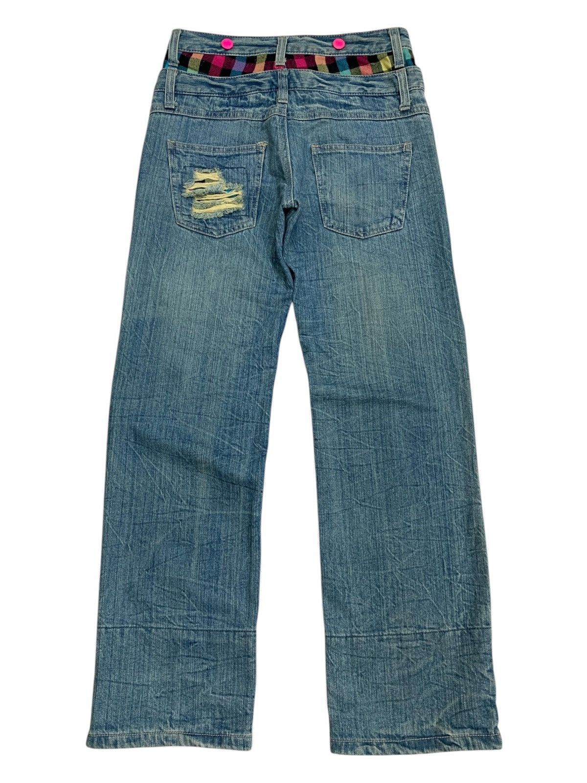 20471120 Double Waist Tartan Plaid Junya Style Distressed Rusty Denim Size US 27 - 3 Thumbnail