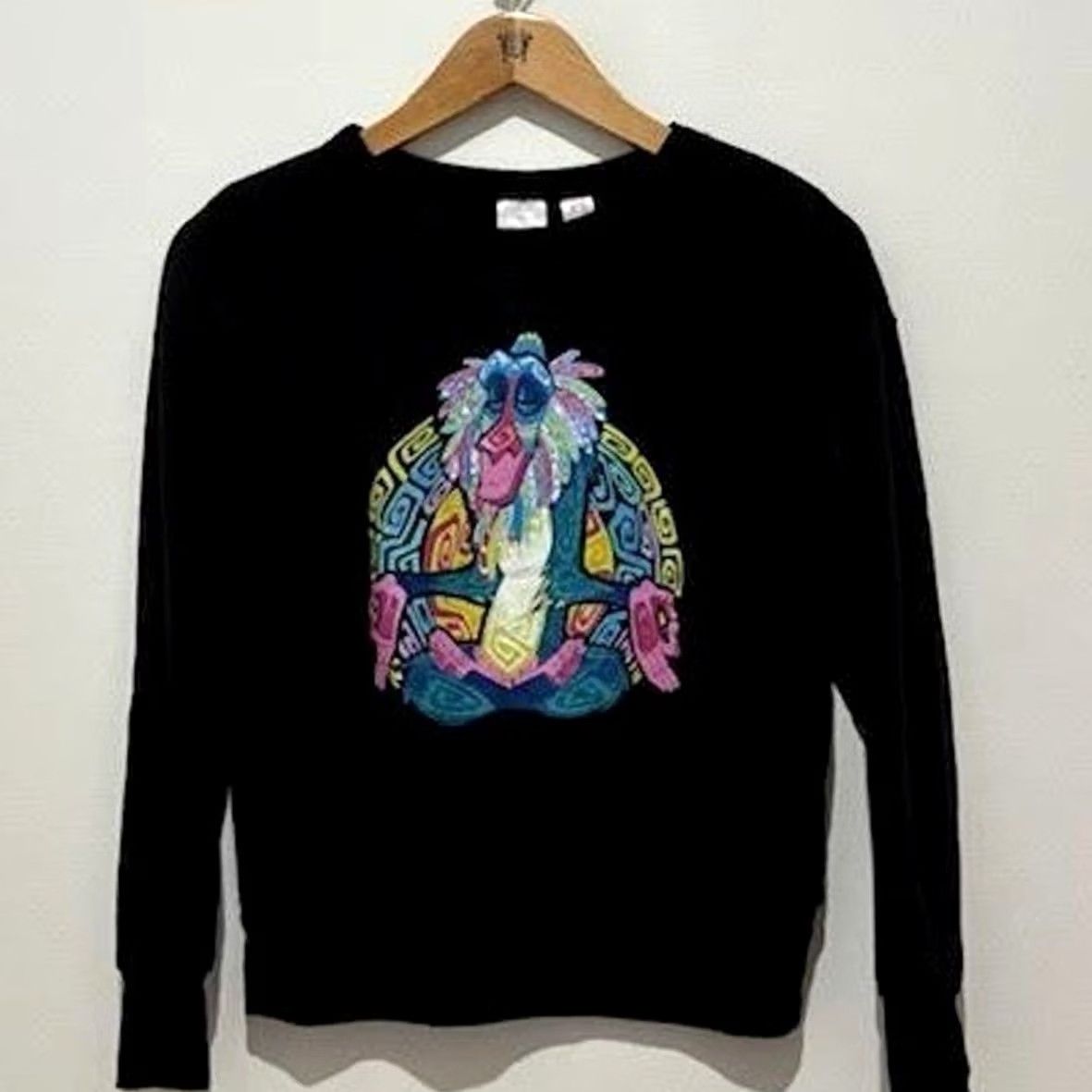 Disney VINTAGE Disney Lion King Rafiki Meditation Sweatshirt Black Graphic Crewneck Pullover XS Womens Size XS / US 0-2 / IT 36-38 - 2 Thumbnail