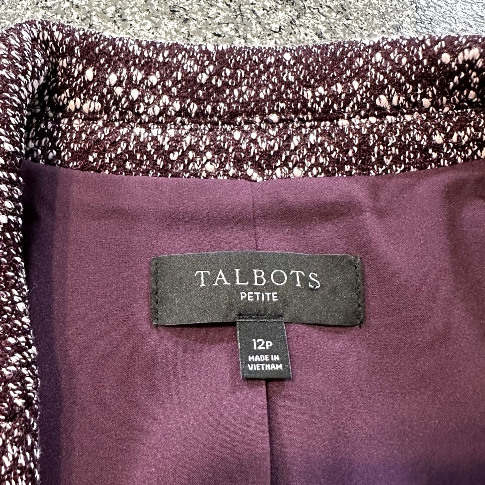 Talbots Talbots Blazer Womens 12P Petite Purple Tweed Herringbone Two Button Jacket Size XL / US 12-14 / IT 48-50 - 3 Thumbnail