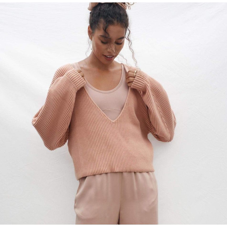 image of Lunya Reversible Silk Cotton Pullover Sweater in Cream, Women's (Size Small)