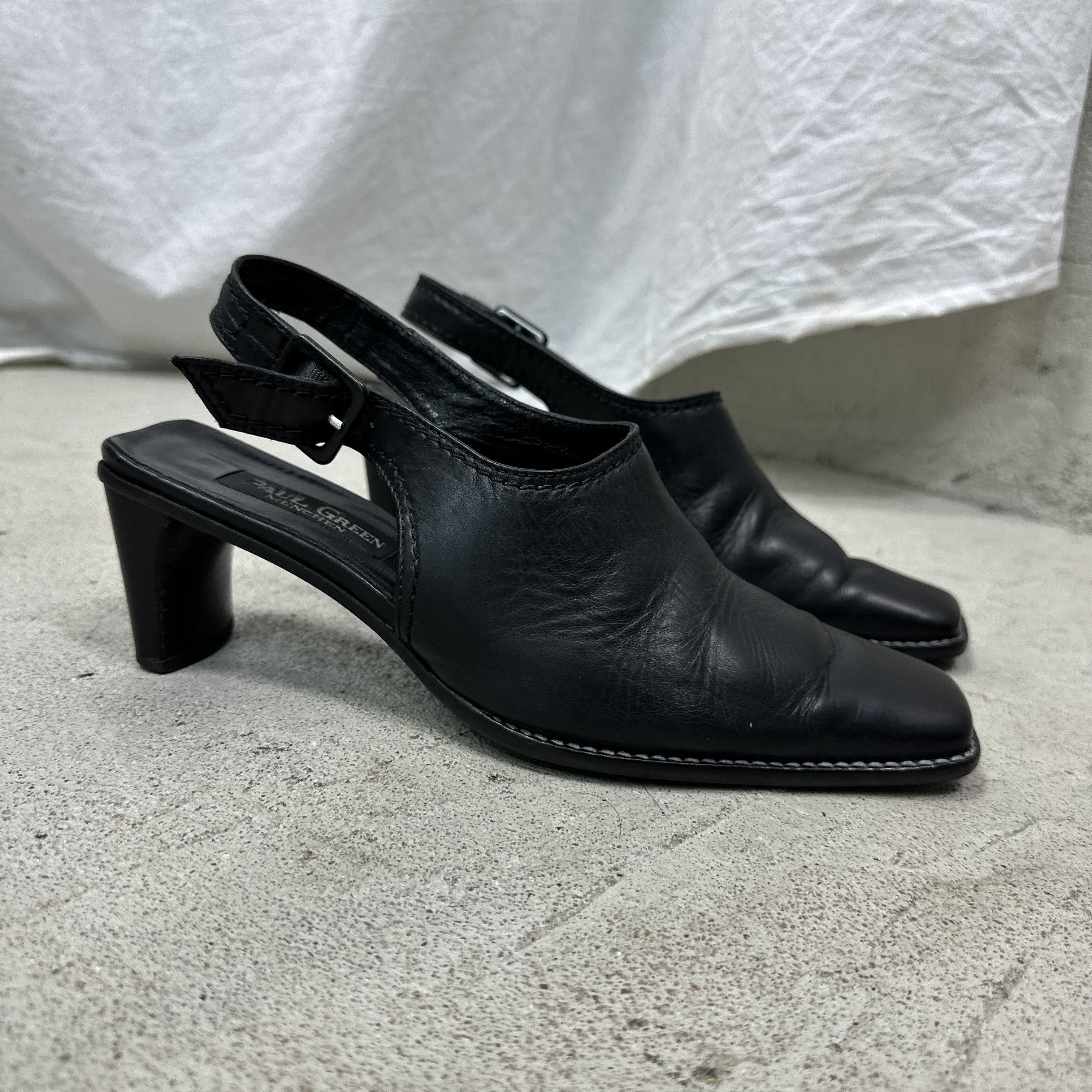 Vintage Vintage Avant Garde Leather Sling Back Square Toe Heels Y2K Size US 9 / IT 39 - 4 Thumbnail