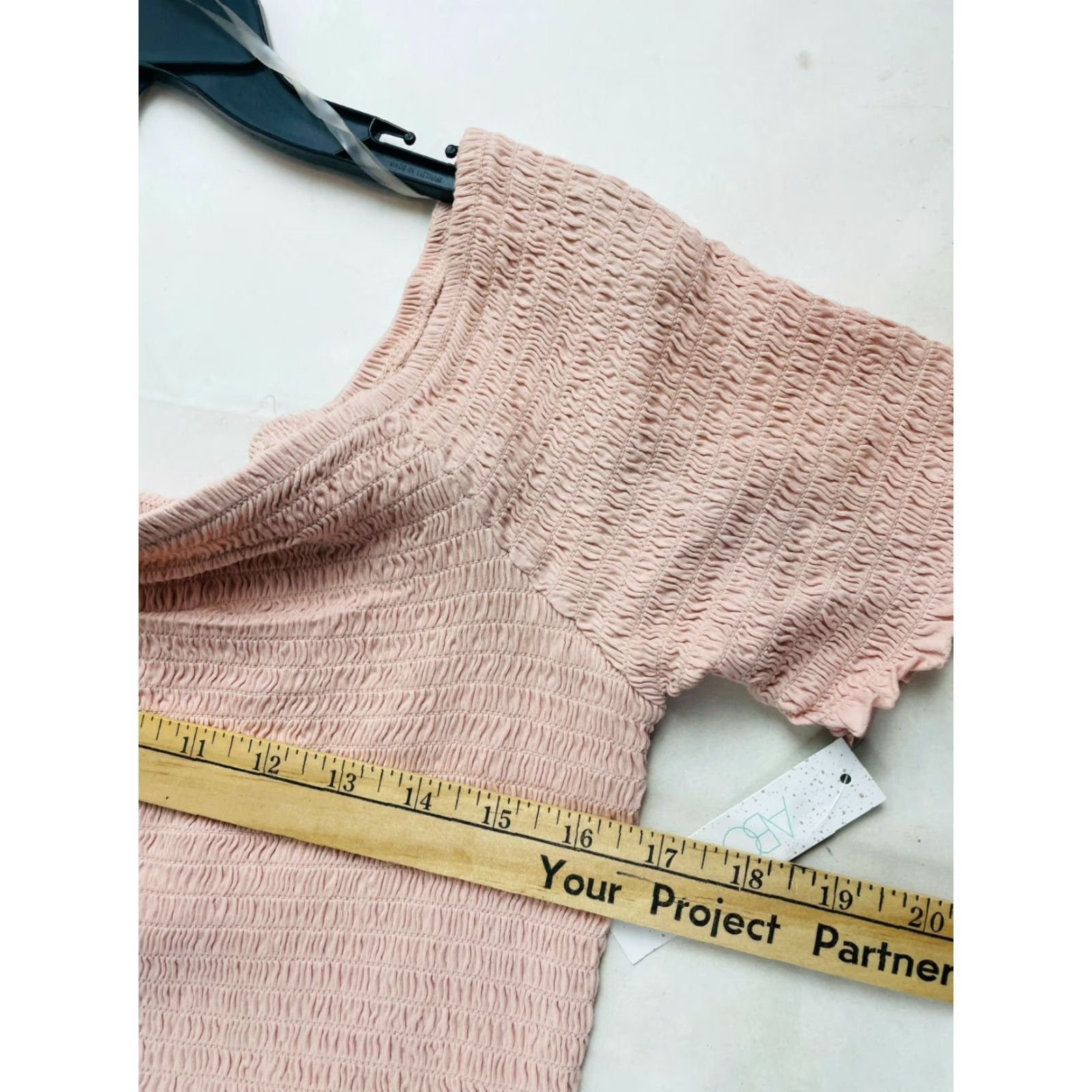Vintage ABOUND Crop top Women's XL Blush Pink Smocked Off Shoulder U-neck NWT Shirt Tank Cropped 100% Cotton Size XL / US 12-14 / IT 48-50 - 3 Thumbnail