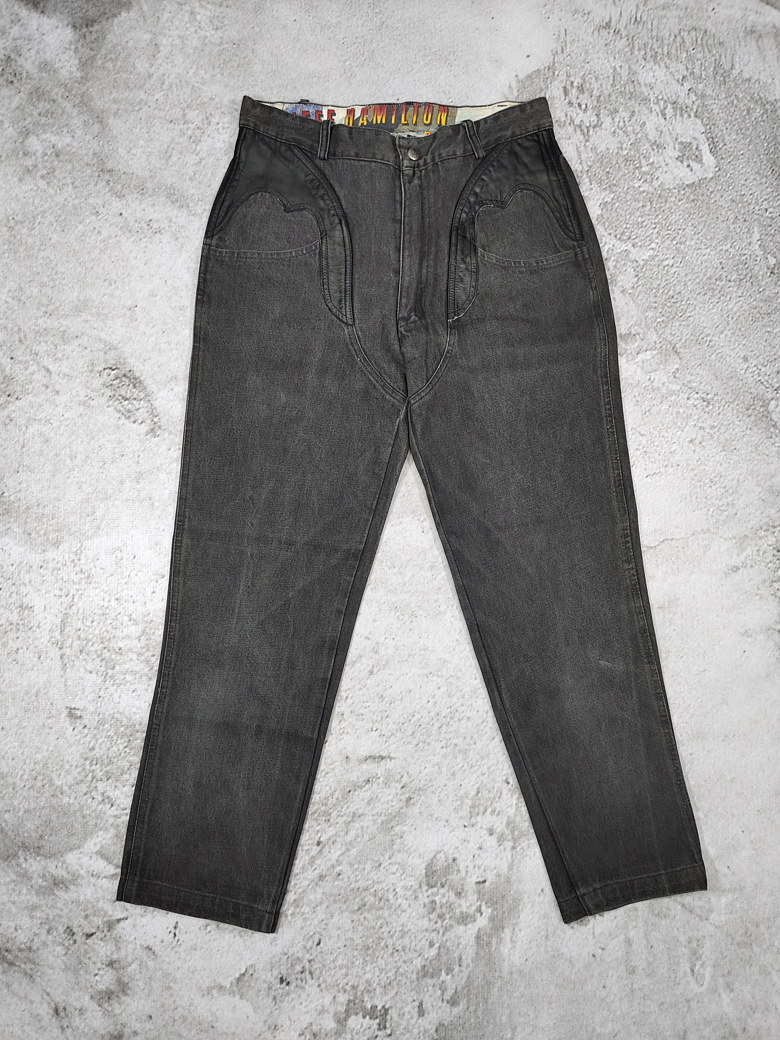 Jeff Hamilton 80s Jeff Hamilton- Archive Rocker Grunge Leather Trim Jeans Size US 31 - 2 Thumbnail