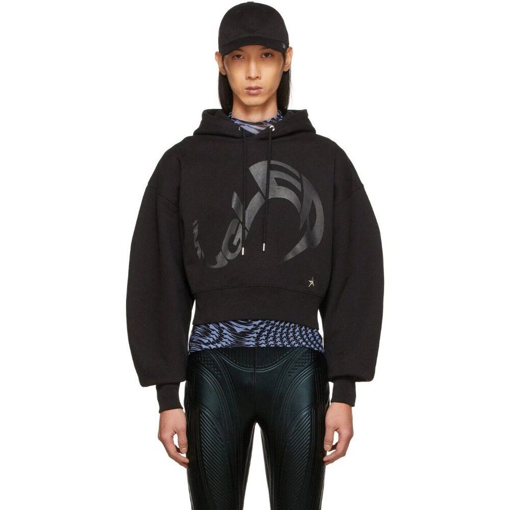 Mugler Mugler Logo Print Cropped Hoodie Size L Unisex Black Size L / US 10 / IT 46 - 2 Thumbnail
