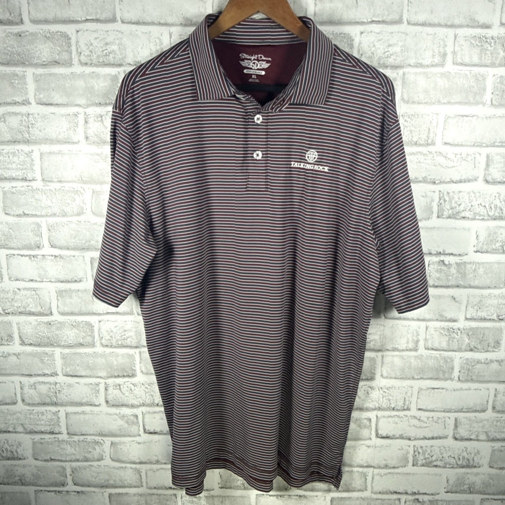 Vintage Straight Down Performance Red Striped Polo Shirt Mens XL Size Size US XL / EU 56 / 4 - 2 Thumbnail