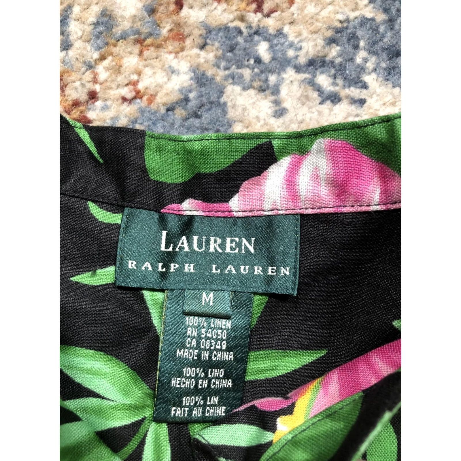 Ralph Lauren Lauren Ralph Lauren Jacket Womens Medium Black Linen Floral Hawaiian Tunic Top Size M / US 6-8 / IT 42-44 - 7 Thumbnail