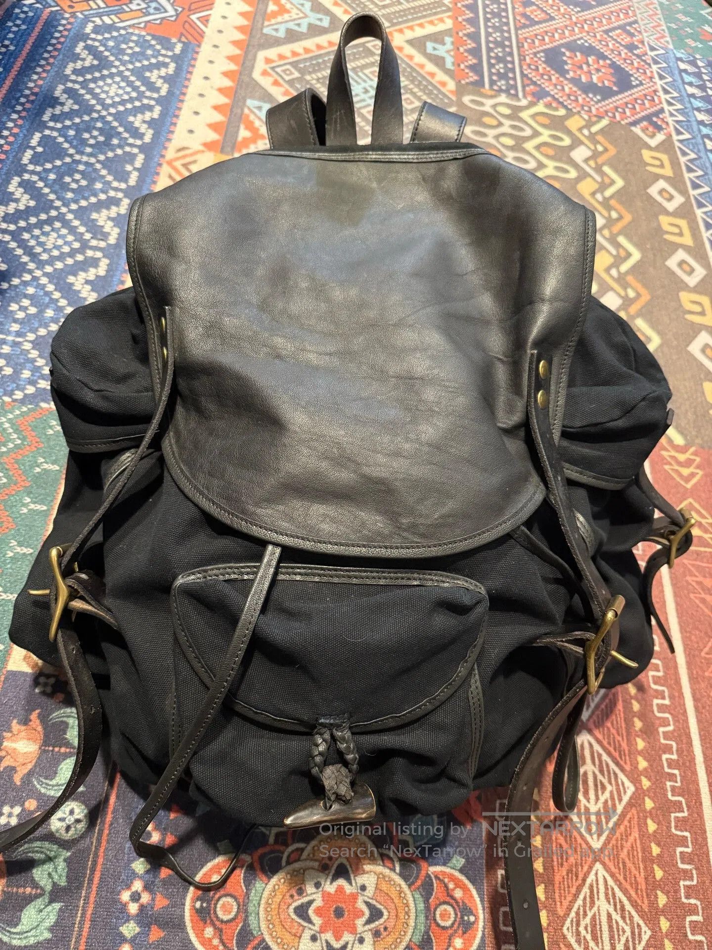 Japanese Brand Canvas and Leather Backpack. Size ONE SIZE - 1 Thumbnail