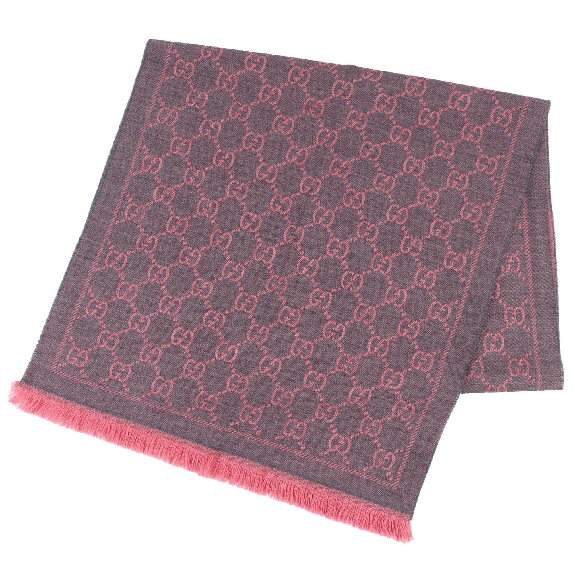 Gucci GUCCI 133483 GG Wool Scarf/Shawl, Rose Pink, Mini Fringe, with Box, Made in Italy, Women's. Size ONE SIZE - 1 Thumbnail