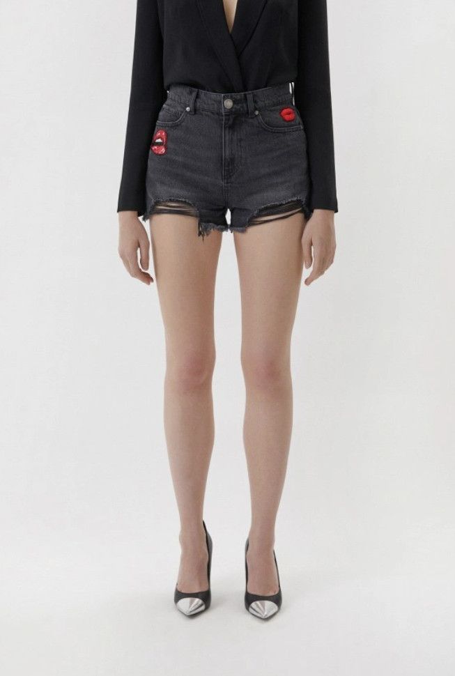 Pinko Pinko Black Limousine Gina Denim Shorts Sequin Lips ( 26 ) Size 26" / US 2 / IT 38 - 3 Thumbnail