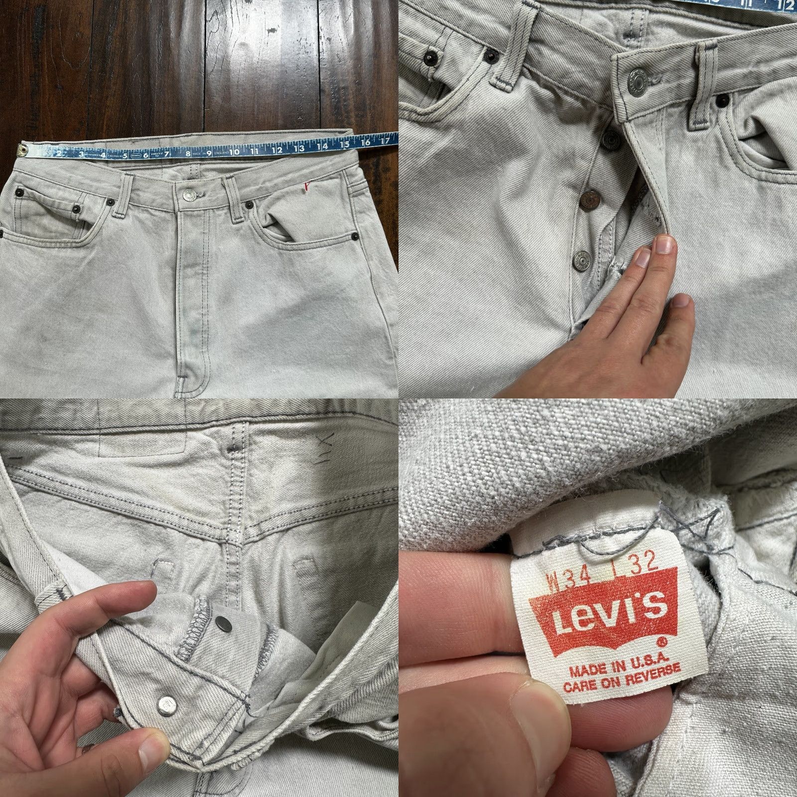 Levi's VINTAGE Levi's 501 Jeans Men 34x32 Grey Wash Button Fly 90s Straight Cotton Denim USA Tag XX Act 31x31 Classic Fit Size US 34 / EU 50 - 8 Thumbnail