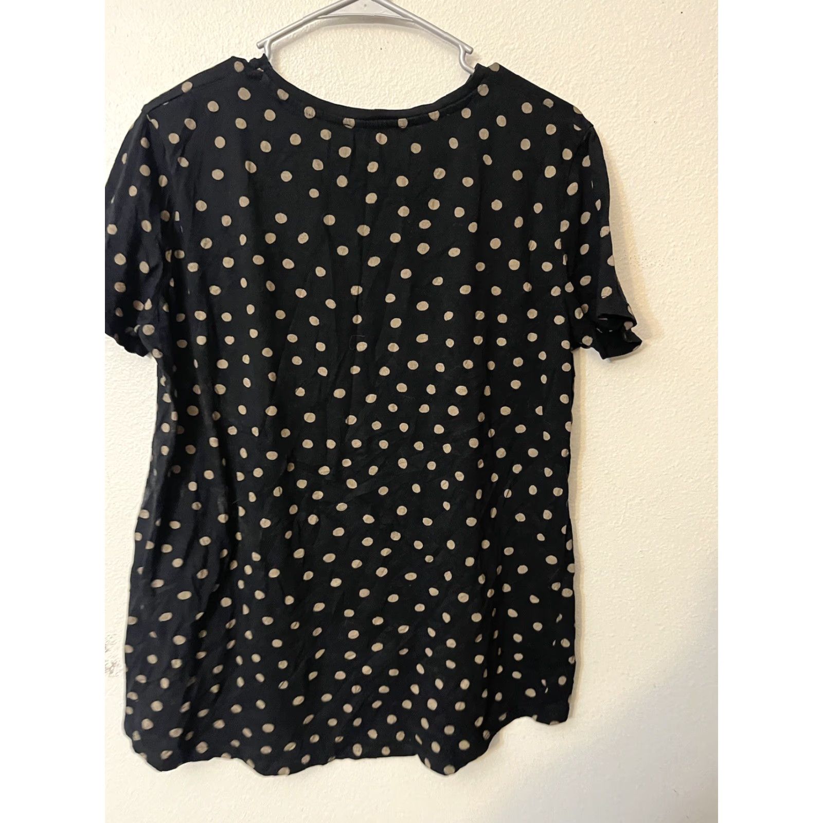Zara Zara Shirt Womens XL Black Tan Polka Dot High Low Hem Short Sleeve Cotton Size XL / US 12-14 / IT 48-50 - 3 Thumbnail