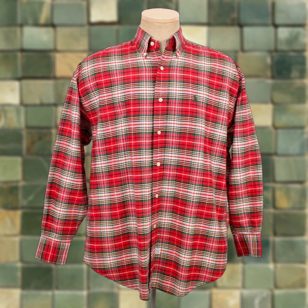 Ralph Lauren VINTAGE Ralph Lauren The Big Oxford Shirt Mens XL Plaid 1990s 90s Red Cotton Shirt Size US XL / EU 56 / 4 - 1 Thumbnail