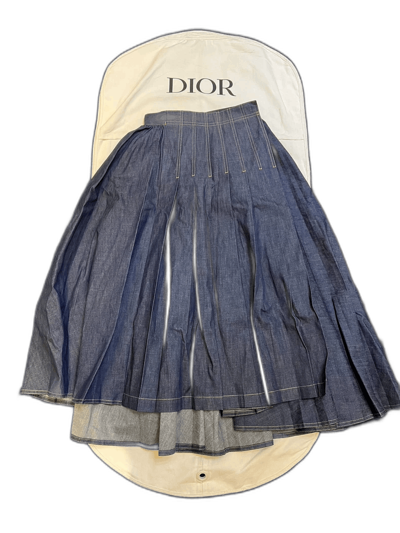 Dior Dior Asymmetrical Pleated Denim Skirt Size 36" / US 14 / IT 50 - 1 Thumbnail