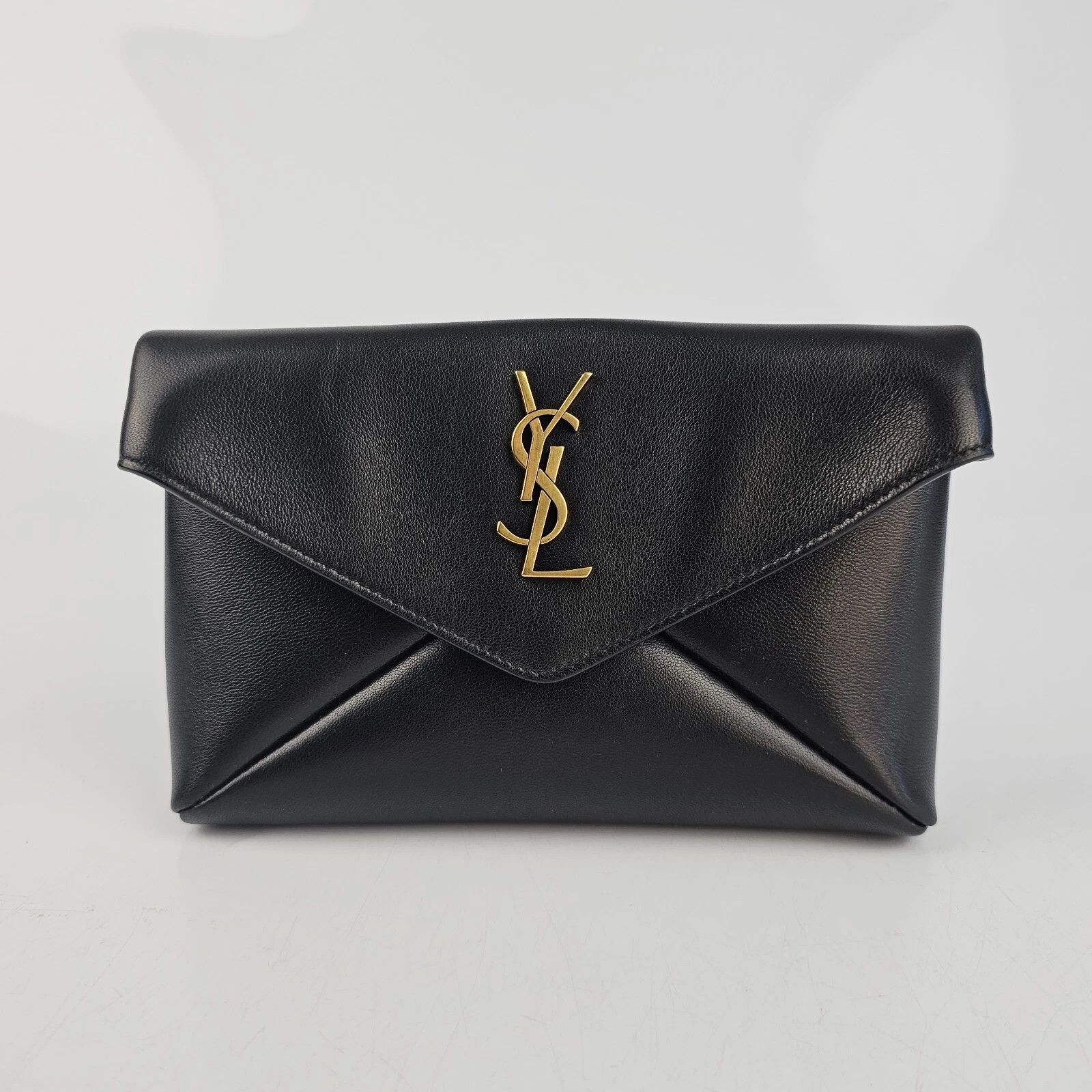 Saint Laurent Paris YSL Cassandre Small Black Leather Envelope Pouch New Size ONE SIZE - 1 Thumbnail