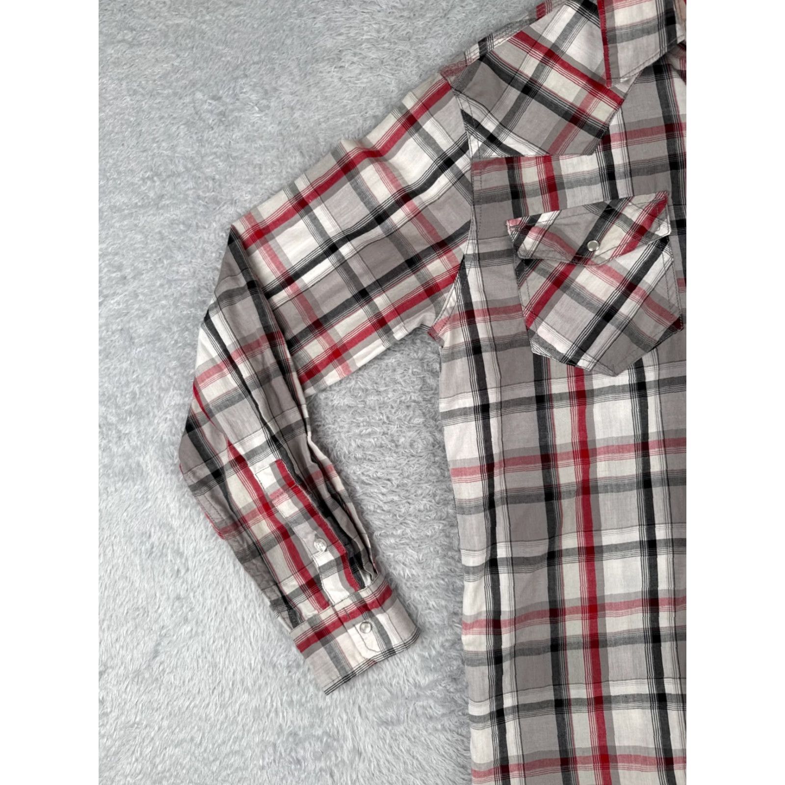 Levi's VINTAGE Levis Shirt Mens Small Gray Red Plaid Solid Pearl Snap Long Sleeve Cotton READ Size US S / EU 44-46 / 1 - 3 Thumbnail