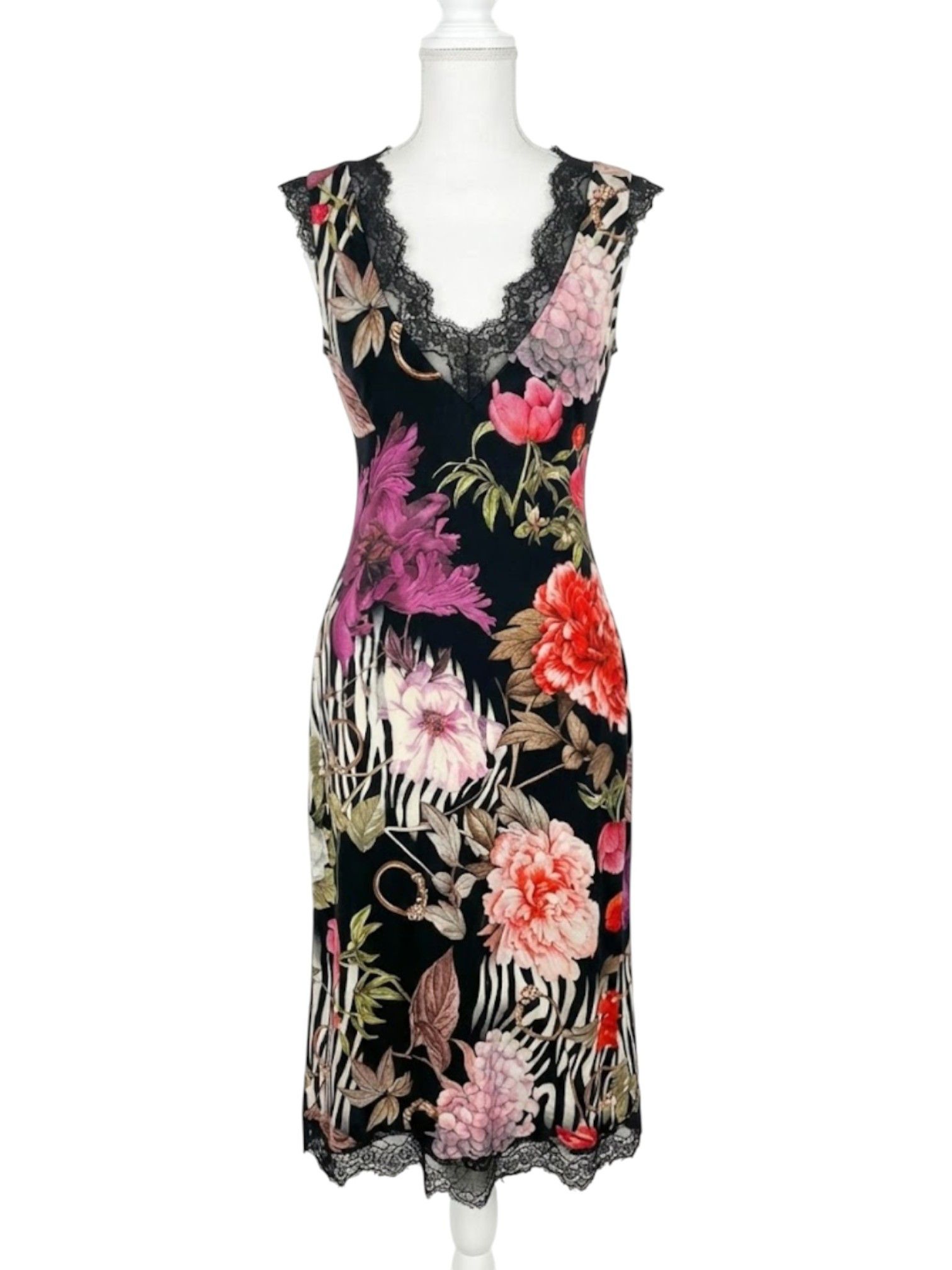 Class Roberto Cavalli Lace-Trim Floral Slip Dress c.2010s