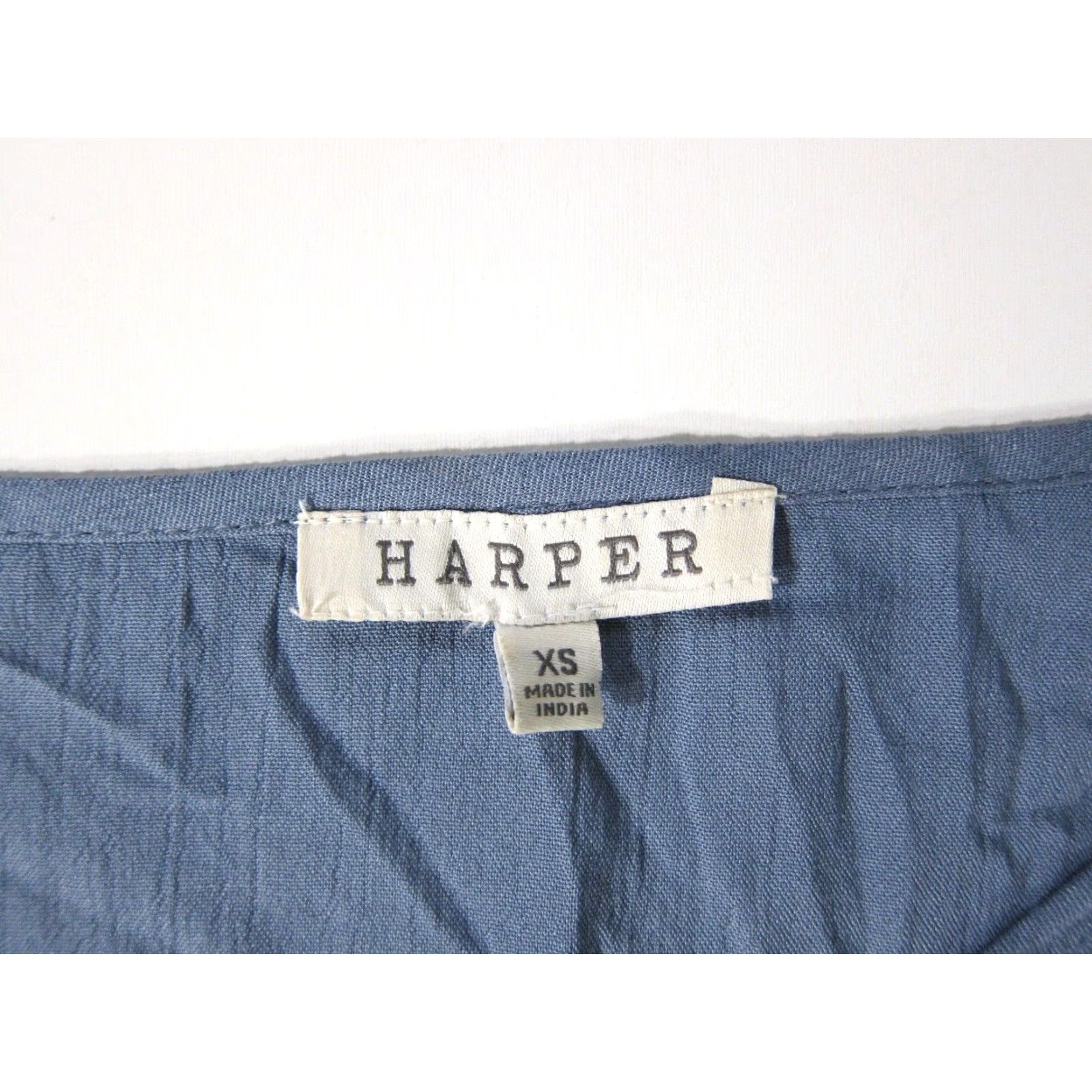 Vintage Harper Blouse XS Cropped 100% Rayon Blue White Embroidered Tie Button Down Women's Shirt Size XS / US 0-2 / IT 36-38 - 3 Thumbnail
