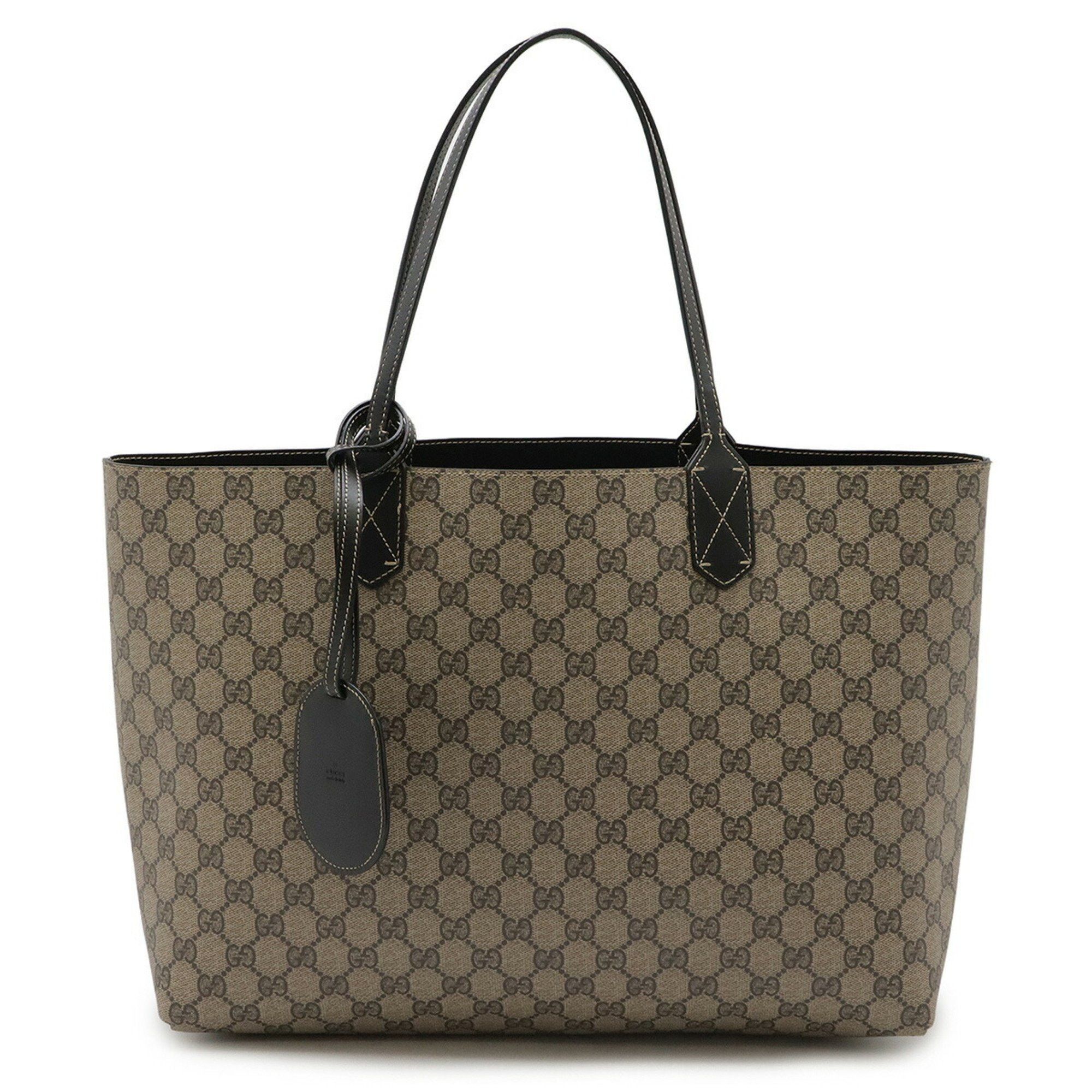 Gucci GG Supreme Reversible Tote Bag, Shoulder Tote, Pvc, Leather, Beige, Black, 368568, Women's