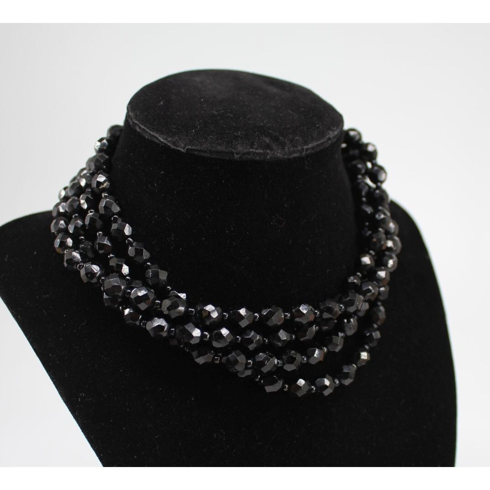Other Vintage Four Strand Black Onyx Bead Choker Necklace 14" Size ONE SIZE - 2 Thumbnail