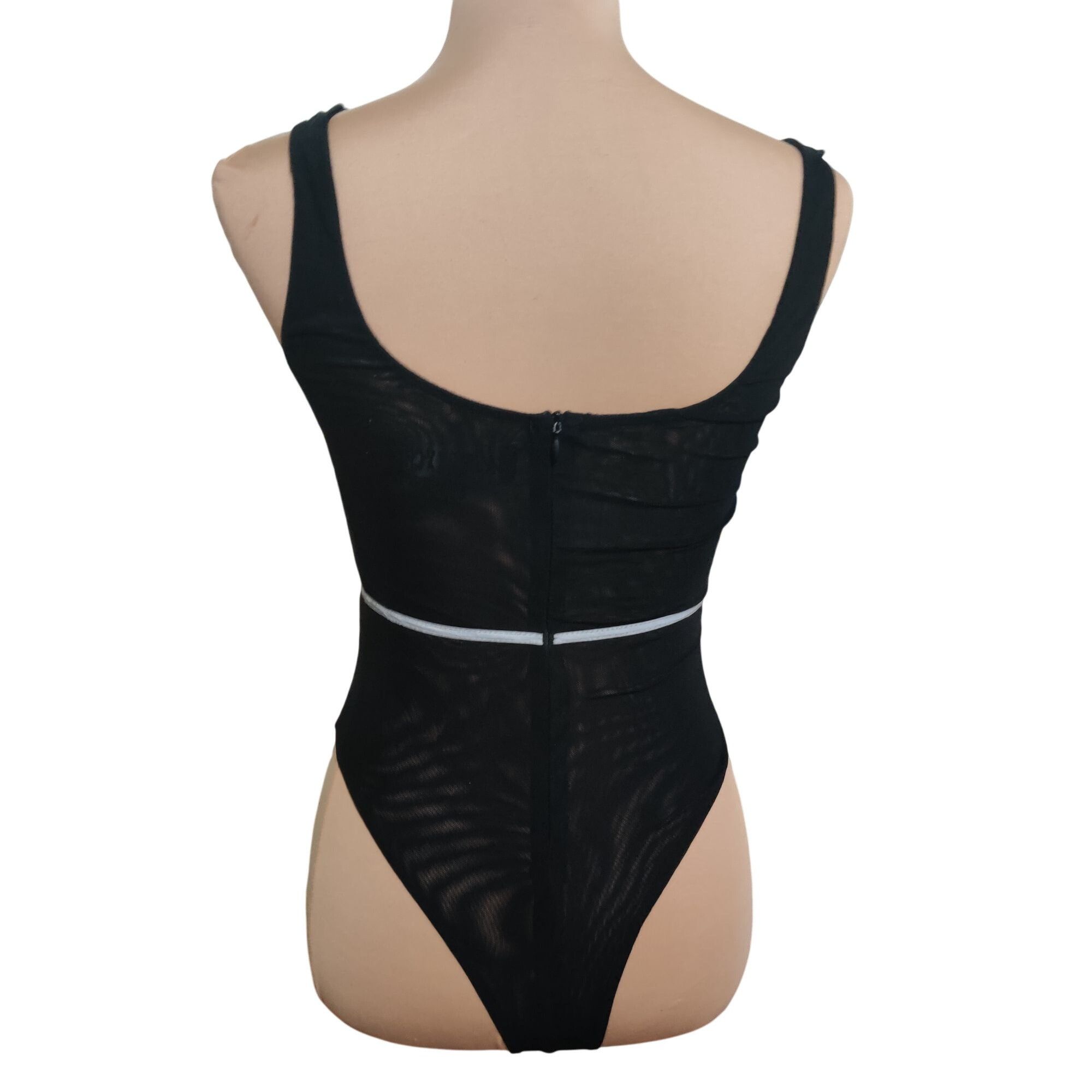 Other Basicbxxch Womens Bodysuit Black Mesh Reflective Silver Pipi Size S / US 4 / IT 40 - 2 Thumbnail