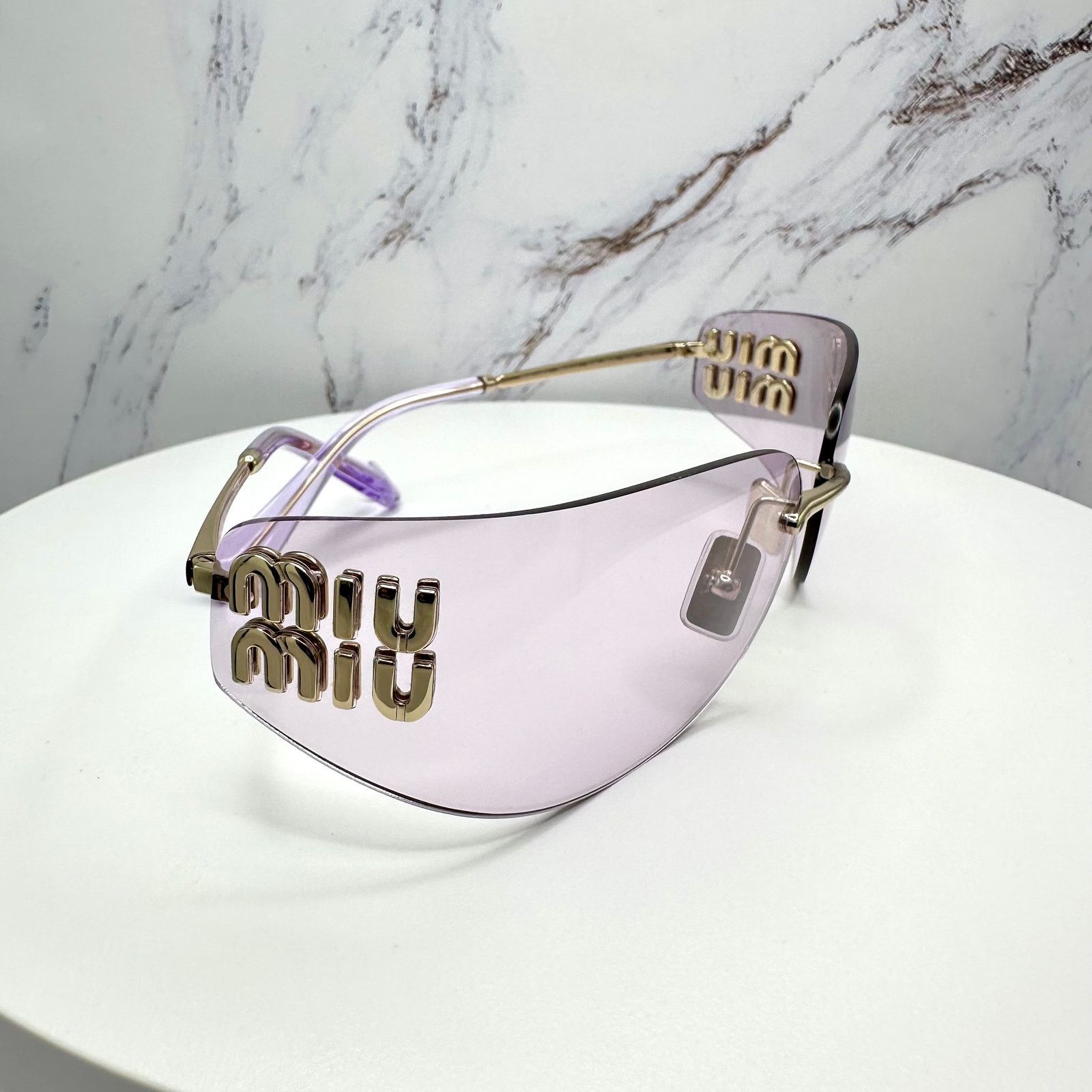 New MIU MIU Sunglasses Gold Pink Wrap AUTHENTIC Runway 2025