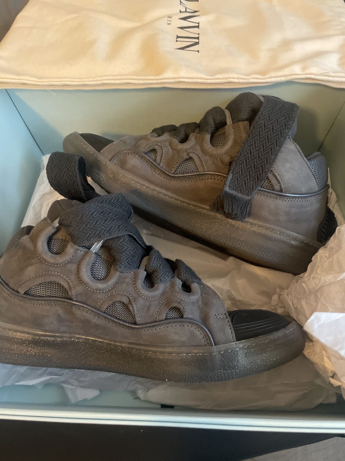 image of Dark Grey Lanvin Leather Curb Shoes, Men's (Size 9)