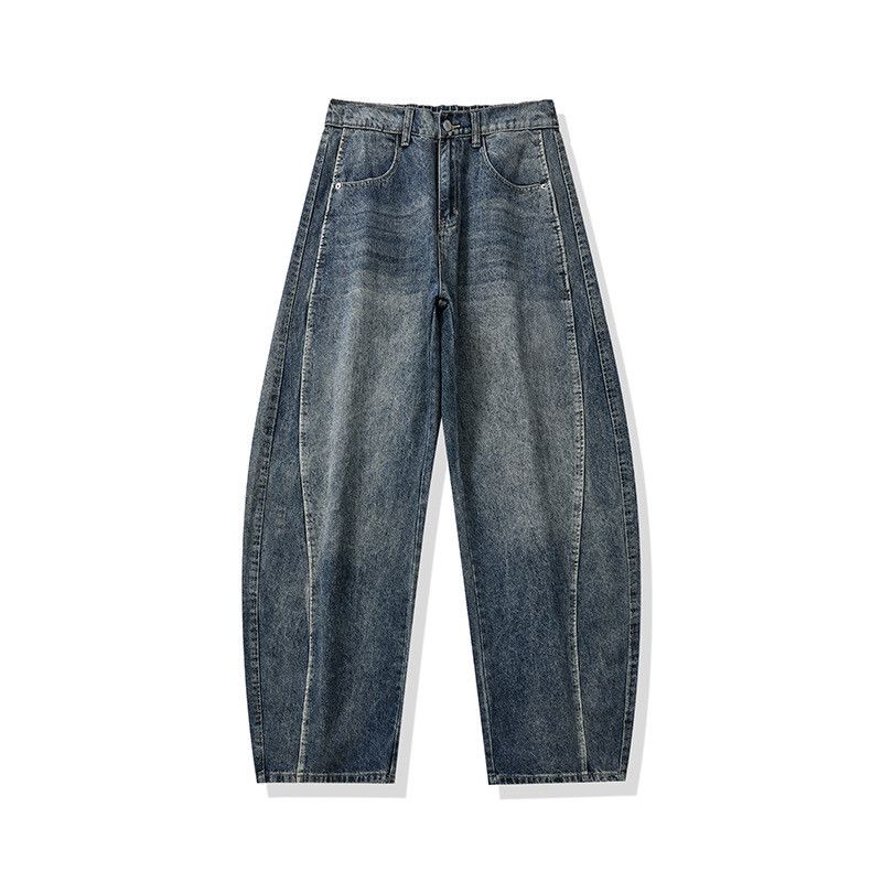 Vintage American retro washed men's casual distressed curved jeans Size US 32 / EU 48 - 5 Thumbnail