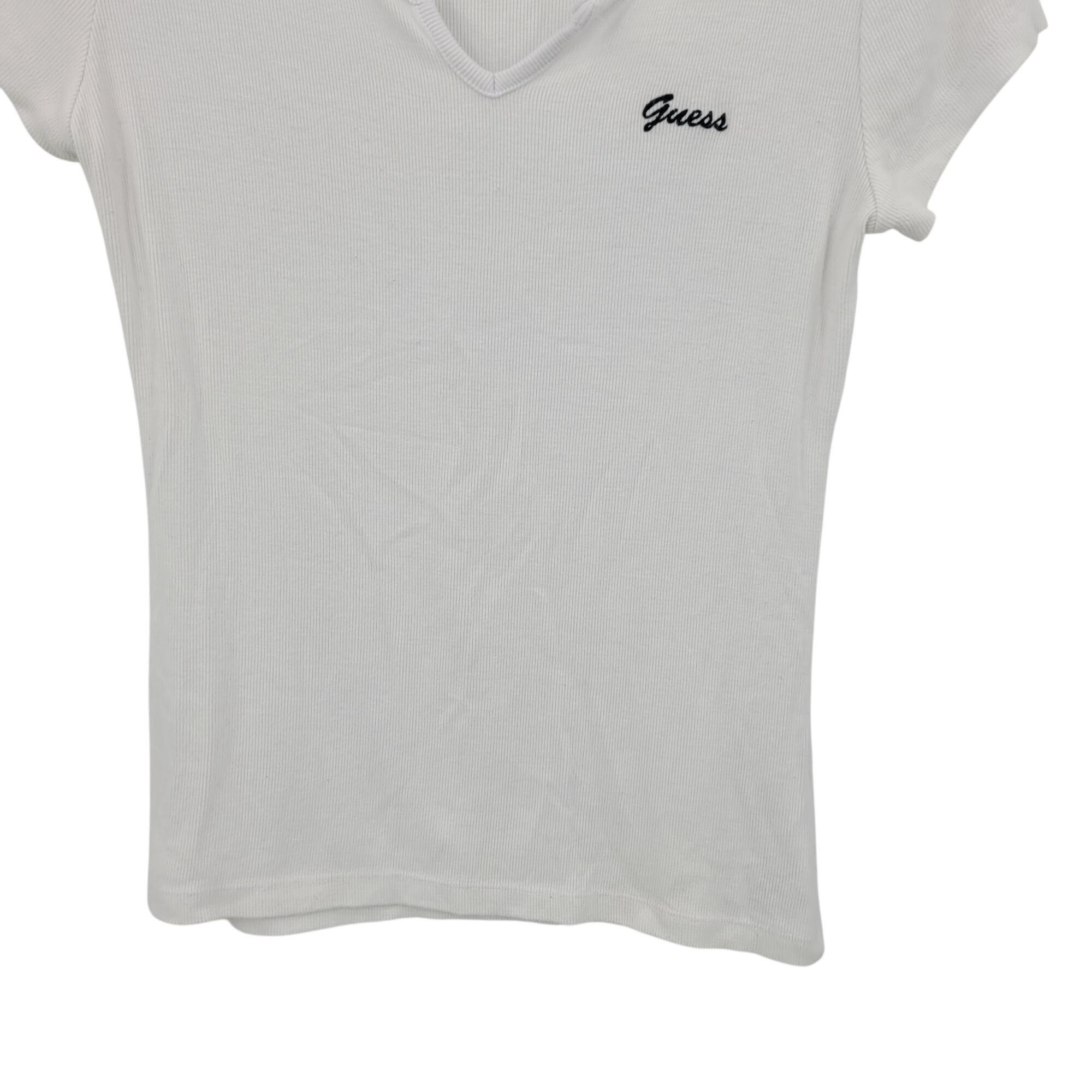 Guess Y2K Guess White Ribbed Womens Short Sleeve V-neck Top Sz M B Size M / US 6-8 / IT 42-44 - 11 Thumbnail