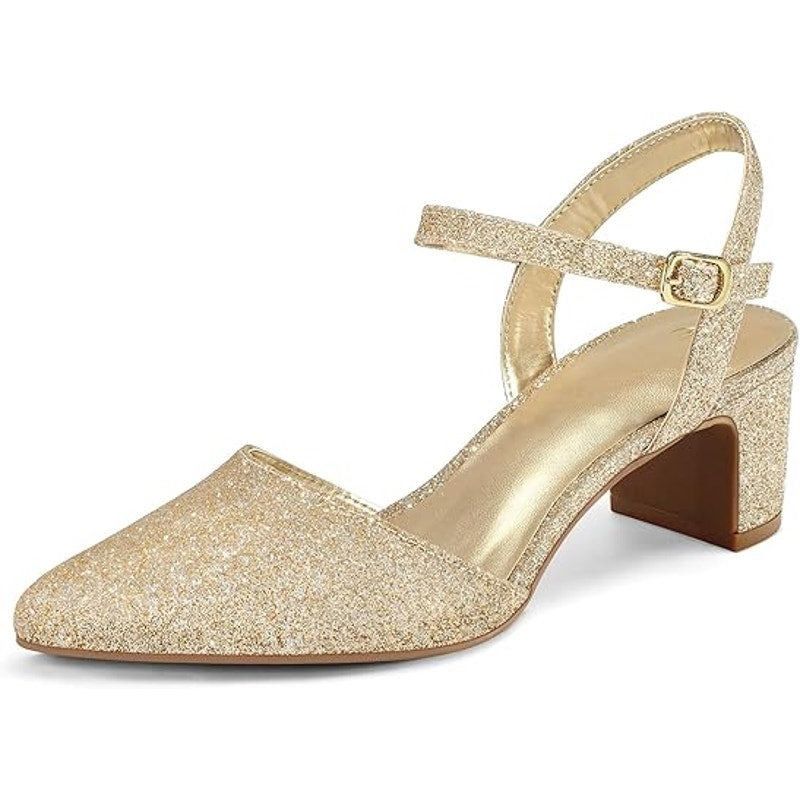 Other Mysoft Women's 10 Gold Glitter Pointy Toe Block Heel Shoes Size US 10 / IT 40 - 1 Thumbnail