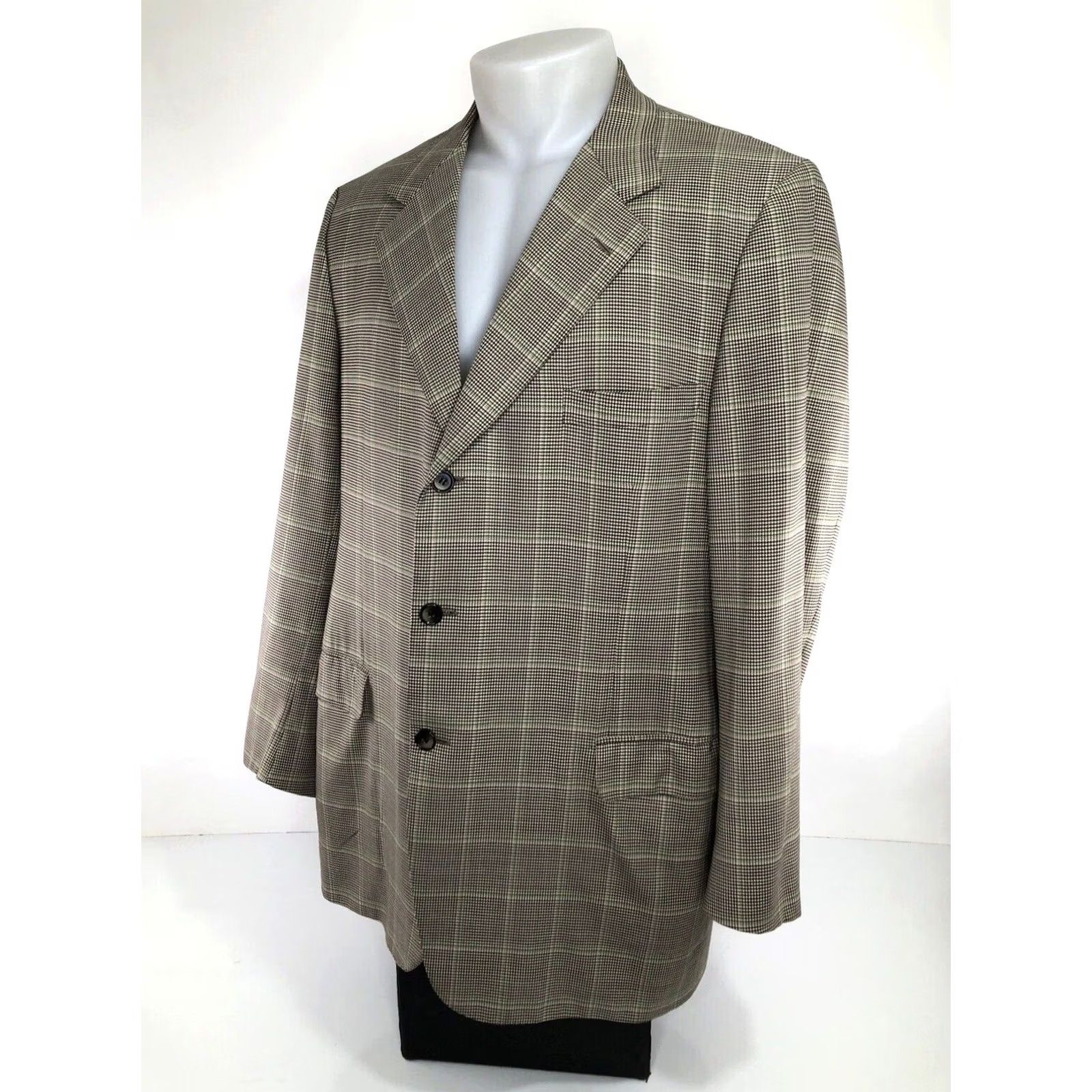 Brioni Brioni Jacket Mens 50 Brown NEIMAN MARCUS ITALY WOOL BLEND Windowpane Blazer Size 50R - 3 Thumbnail