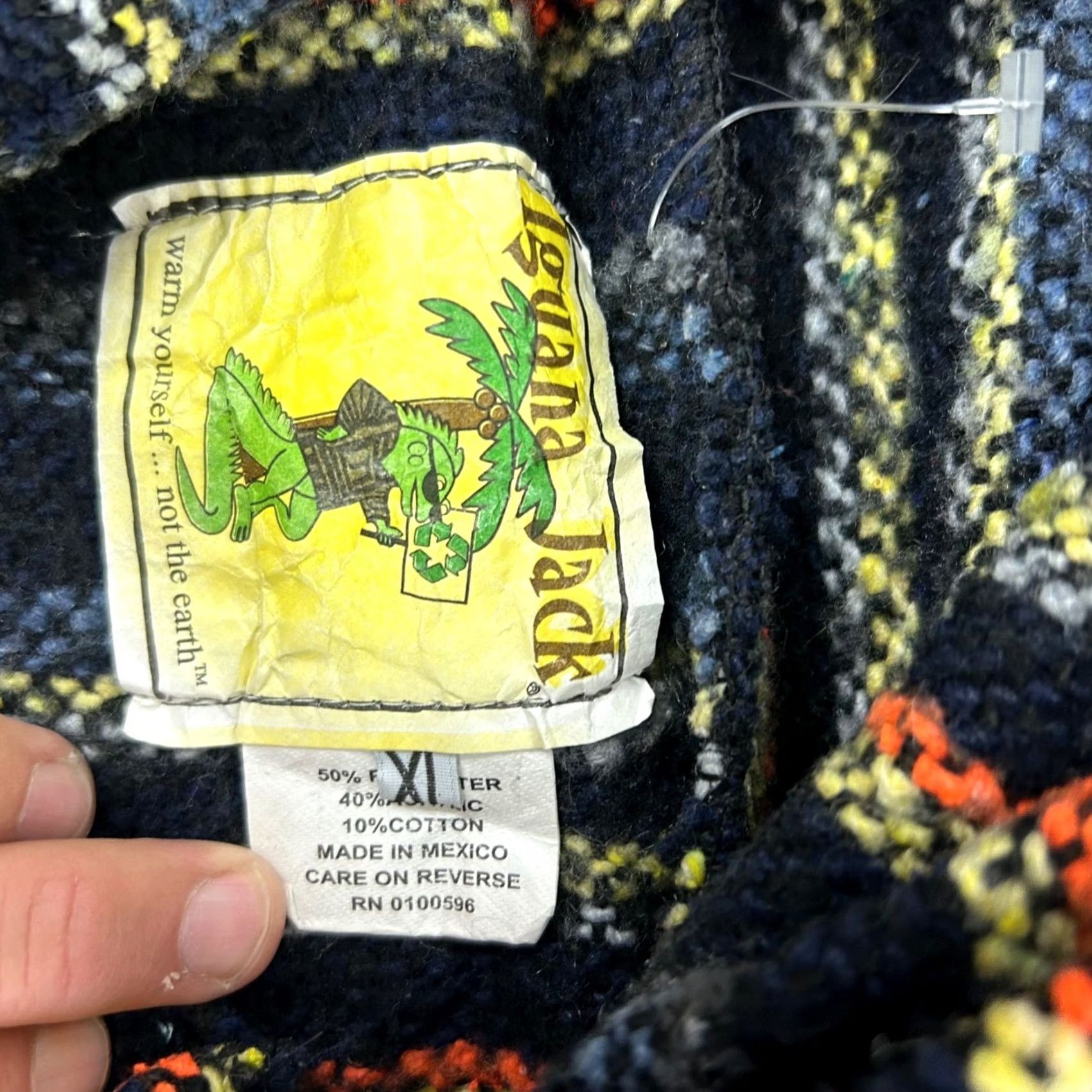 Vintage Iguana Jack Baja Hoodie Pullover Striped Hooded Sweatshirt XL Made in Mexico Size US XL / EU 56 / 4 - 3 Thumbnail