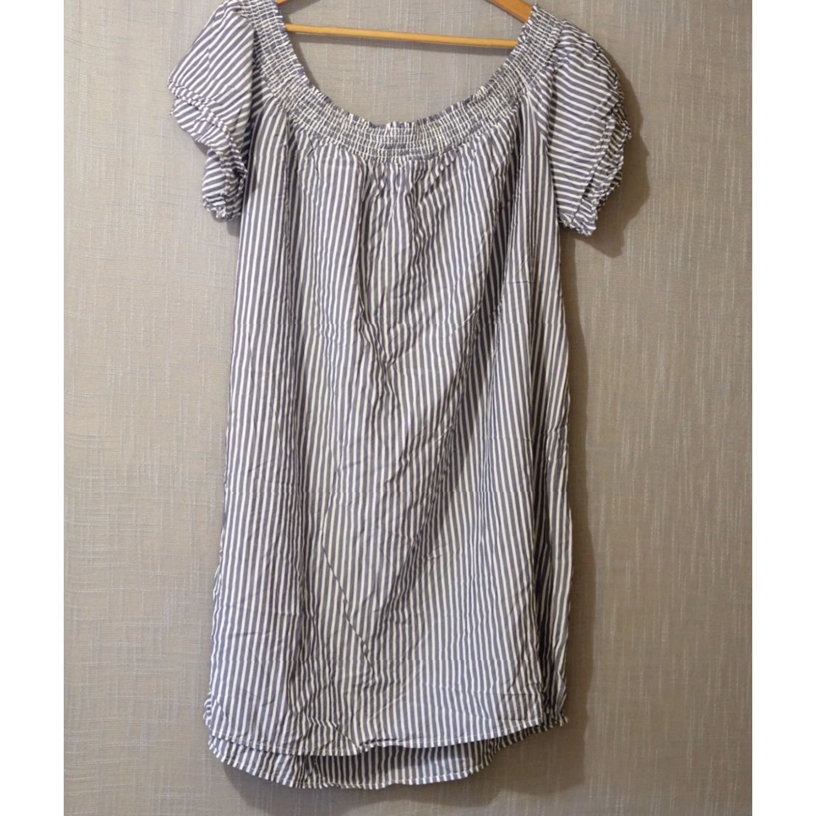 Old Navy Old Navy Off The Shoulder Dress Grey/White Stripe Spuer Soft Womens XXL #H96-64 Dress Size XXL / US 16-18 / IT 52-54 - 4 Thumbnail