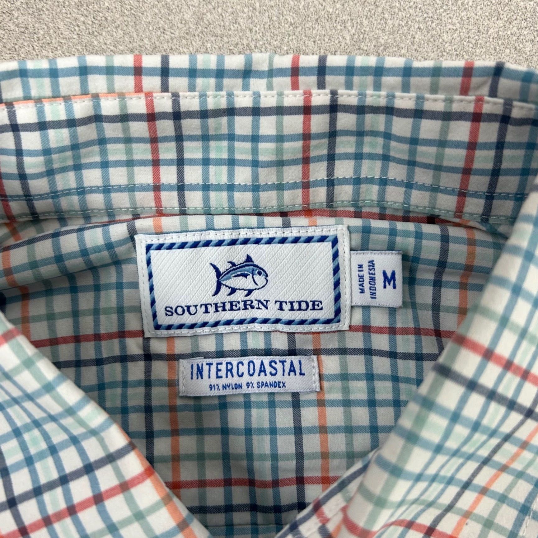 Southern Tide Southern Tide Intercoastal Shirt Mens Medium Blue Orange Plaid Performance 9136 Size US M / EU 48-50 / 2 - 3 Thumbnail