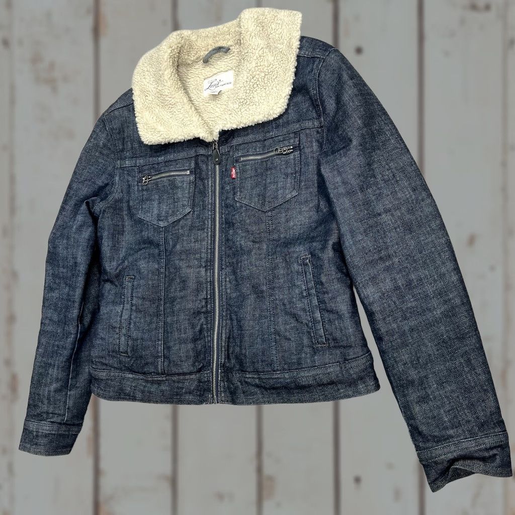Levi's Levi's San Francisco Denim Sherpa Lined Jean Jacket Women’s Large Full Zip Blue Insulated, Regular Fit, Trucker, Classic, Wool? Size 36" / US 14 / IT 50 - 1 Thumbnail