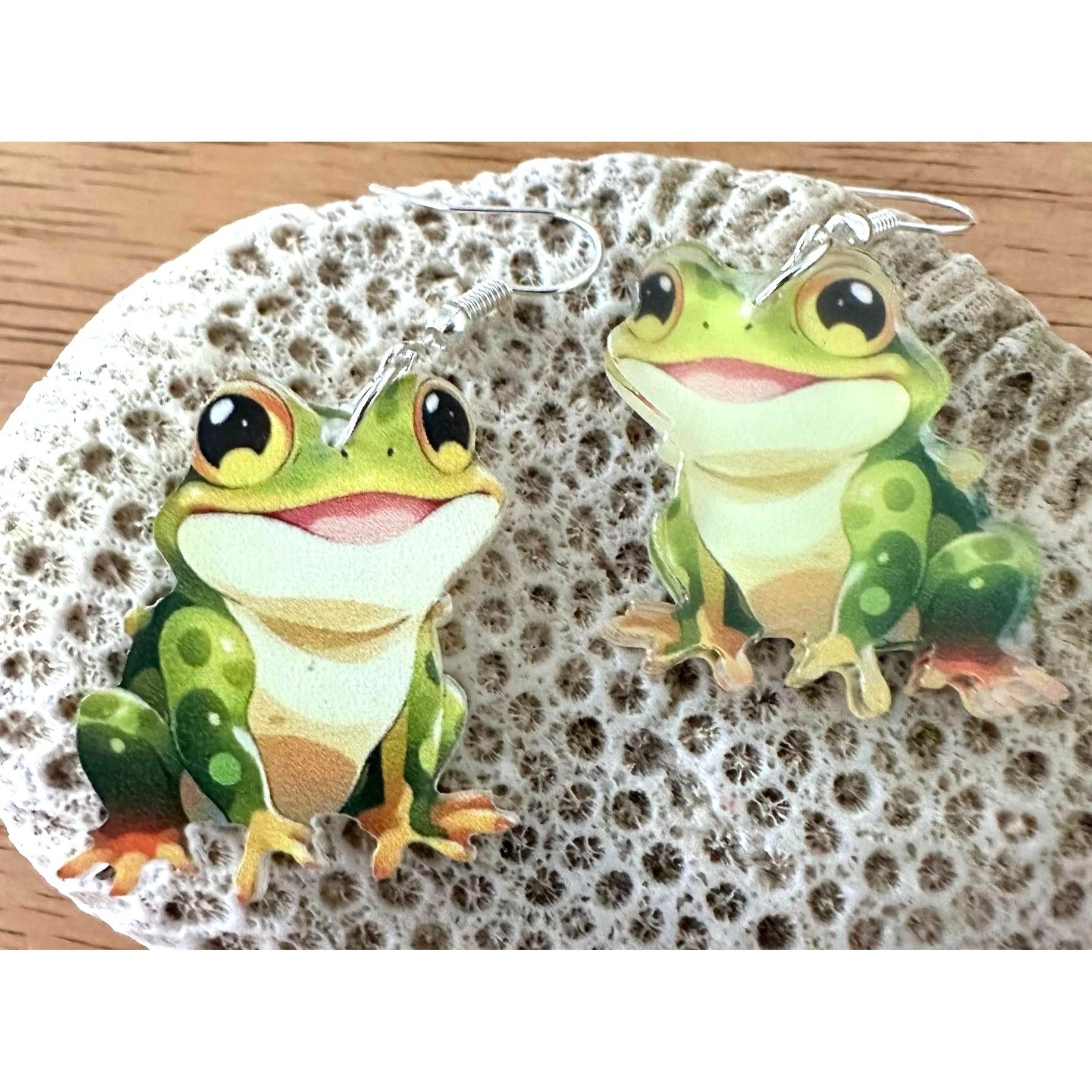 Handmade Frog Earrings New Dangle Hooks Green Double Sided Horny Toad Size ONE SIZE - 2 Thumbnail