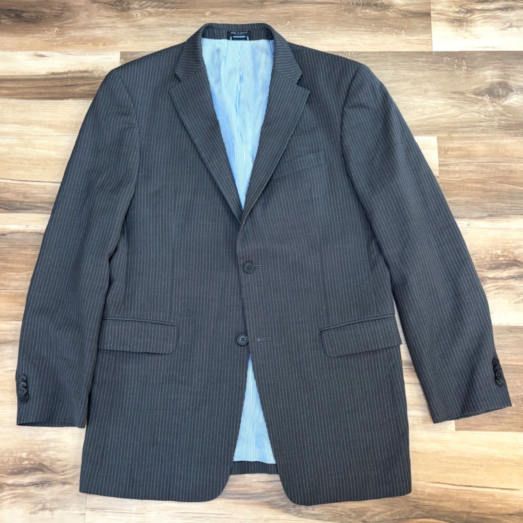 Tommy Hilfiger Tommy Hilfiger Blazer Mens 40L Gray Stripe Wool 2-Button Notch Lapel Single-Breasted 100% Wool Adult Regular Coat Size 40R - 5 Thumbnail