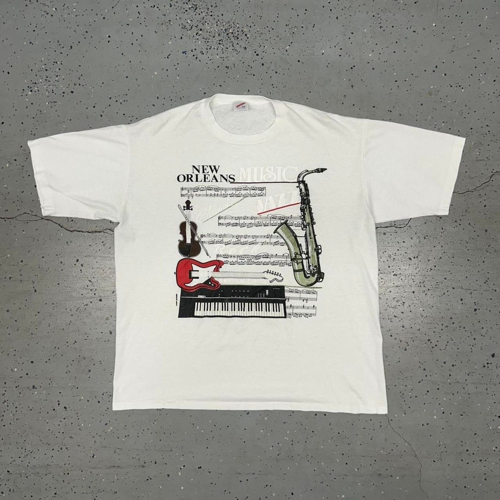 Jerzees White vintage 90s New Orleans Jazz music t-shirt Size US XL / EU 56 / 4 - 1 Thumbnail