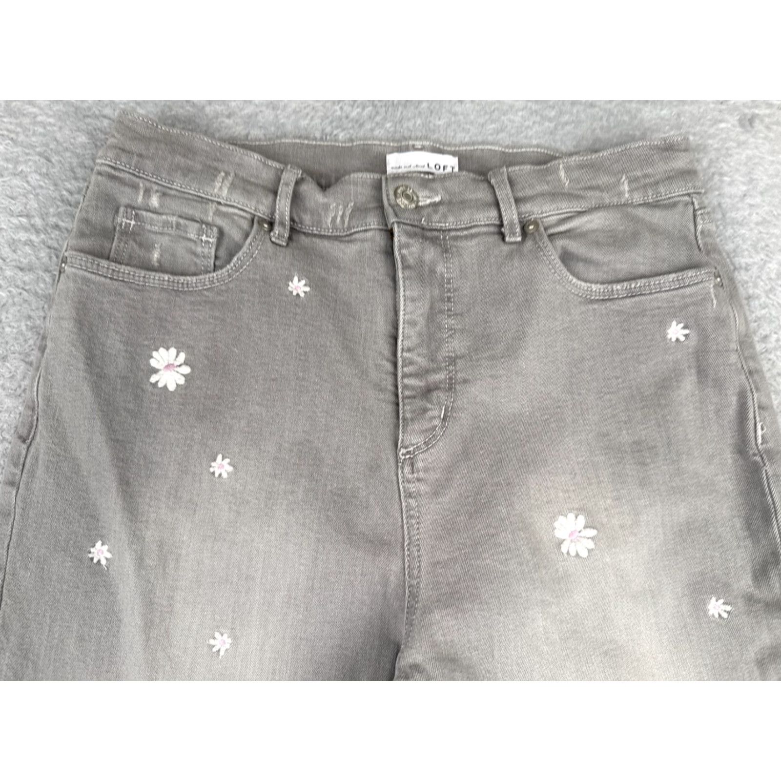 Loft Loft Jeans Women 10 Gray Embroidered Floral Bootcut High Rise Cotton 30x26 Denim Jeans Womens Size 32" / US 10 / IT 46 - 4 Thumbnail