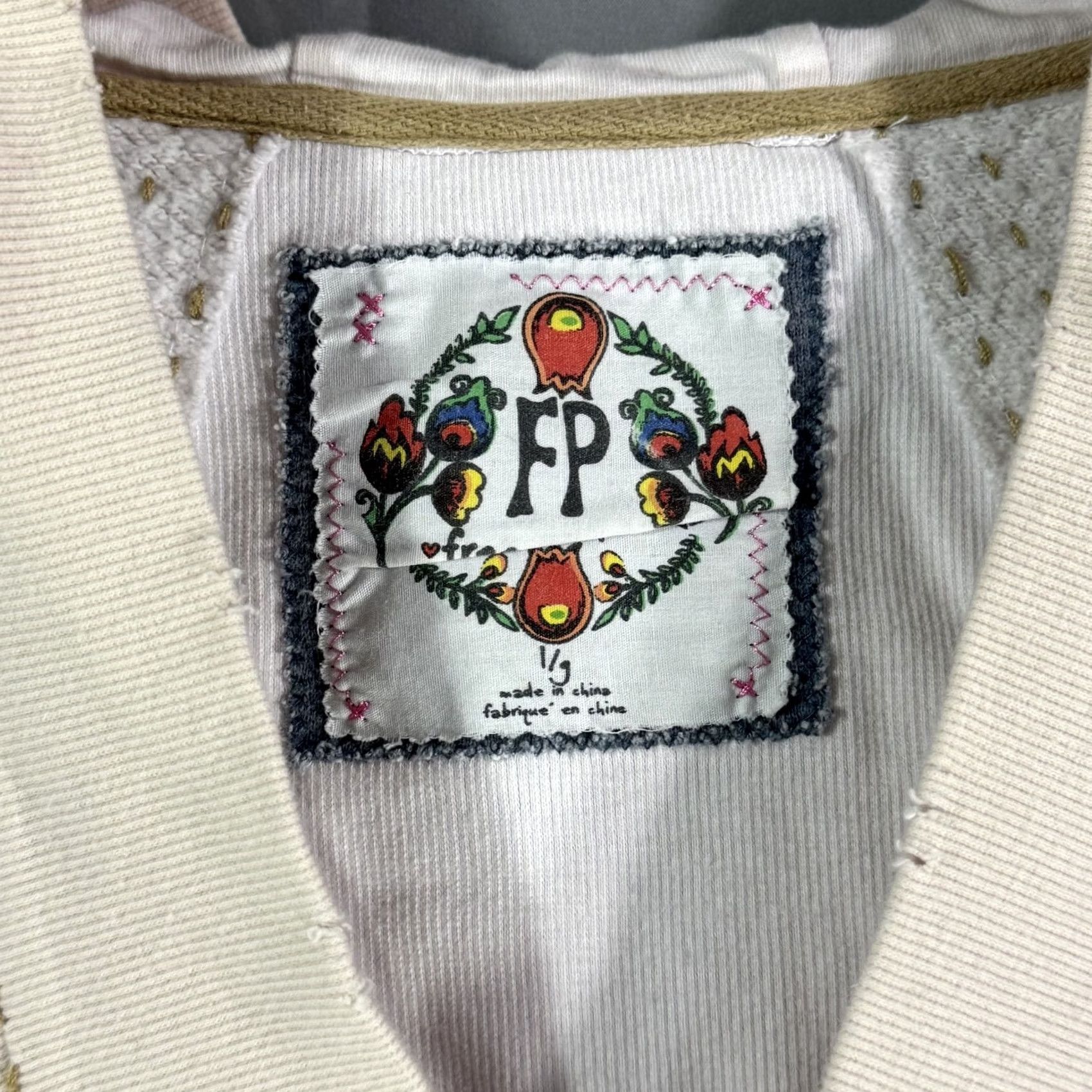 Free People Free People Pullover Hoodie Womens Small White Boho Embroidered FP Cotton Blend Sweater Size XS / US 0-2 / IT 36-38 - 4 Thumbnail