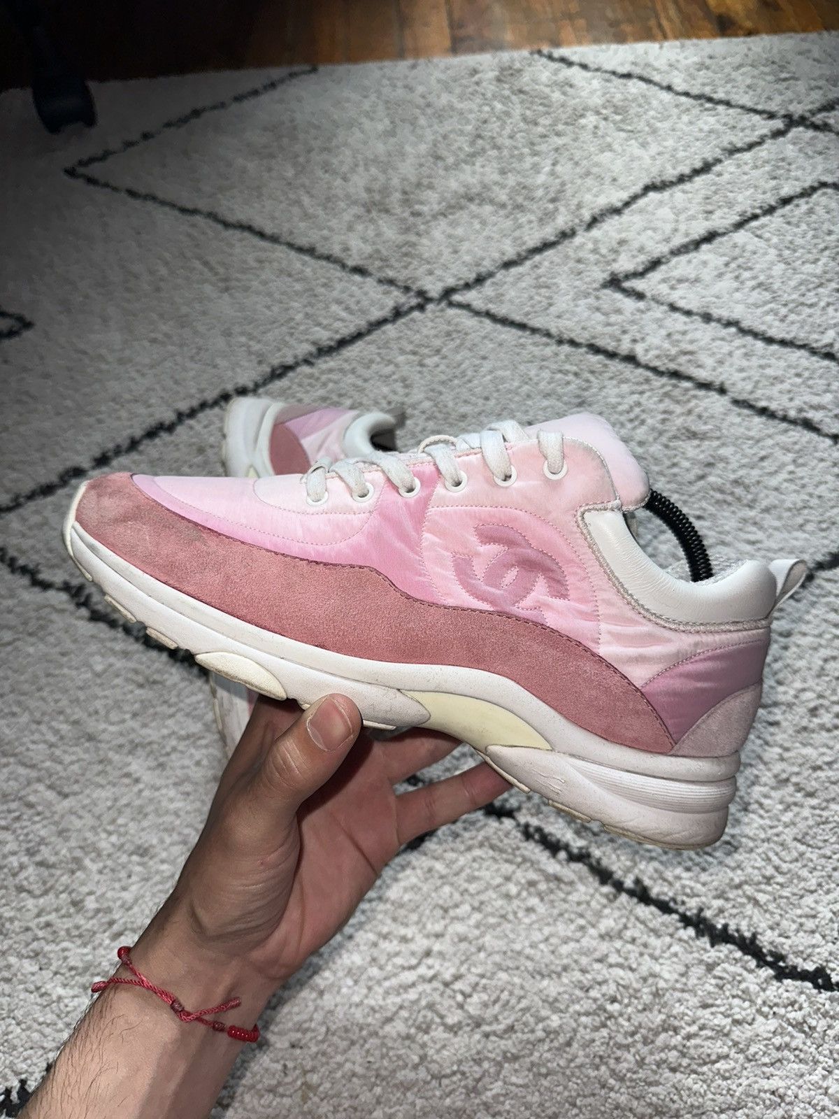 Chanel Pink White CC Logo Sneakers