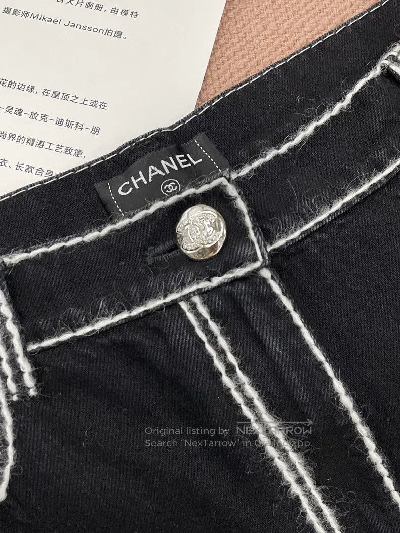 Chanel Chanel 24N black and white logo denim straight trousers Size 27" / US 4 / IT 40 - 2 Thumbnail