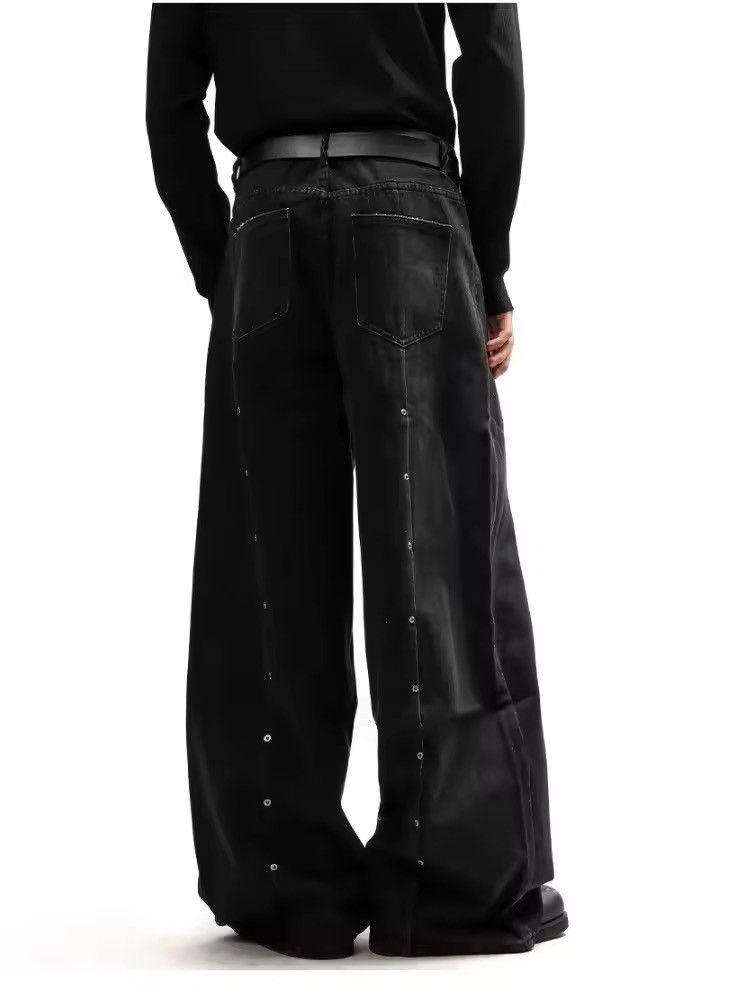 Japanese Brand Y2K Rivet Pleated Black Baggy Jean Size US 33 - 3 Thumbnail