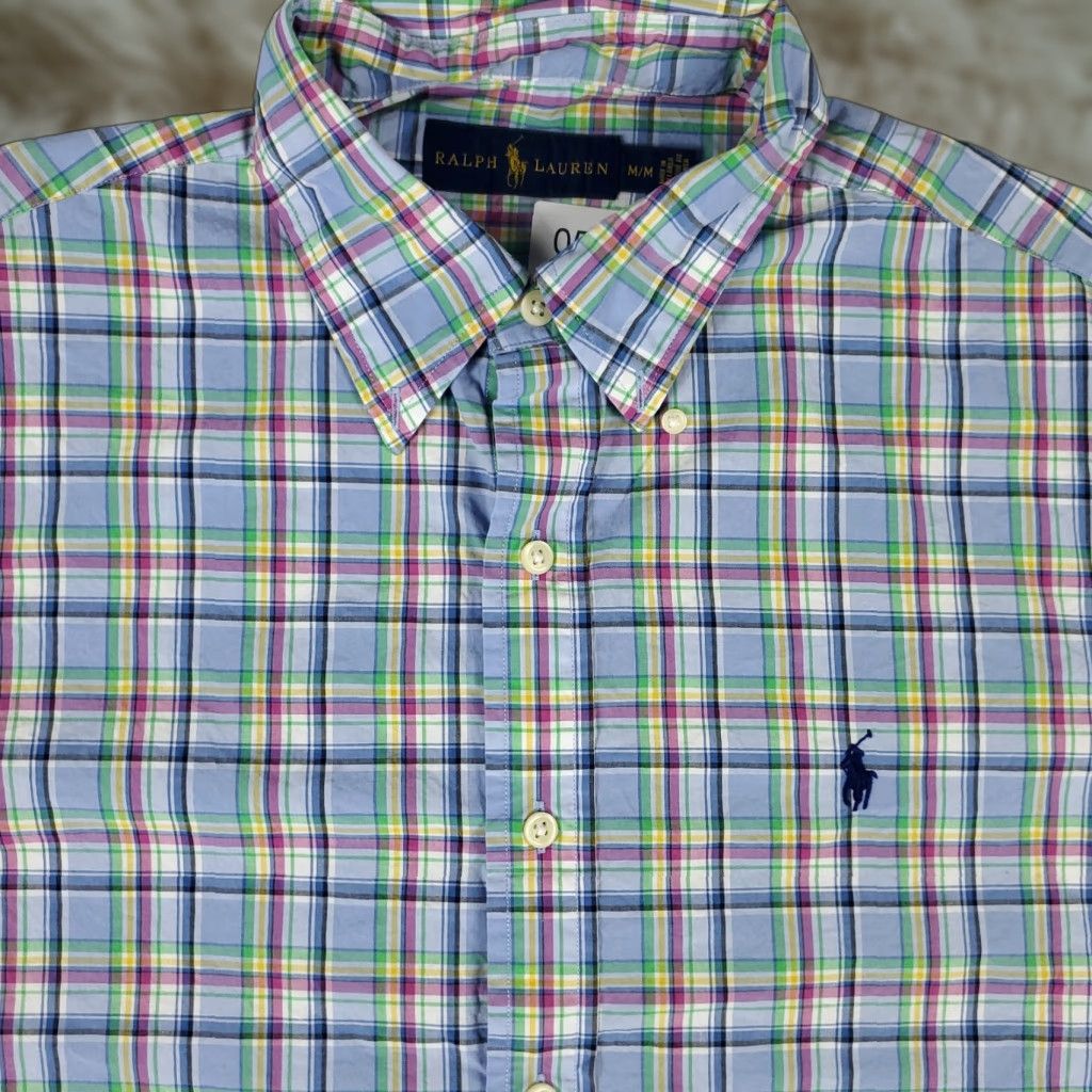 Ralph Lauren VINTAGE Ralph Lauren Shirt Mens Short Sleeve Button-Up Cotton Blue Plaid 90s Classic Style Men's Size US M / EU 48-50 / 2 - 1 Thumbnail