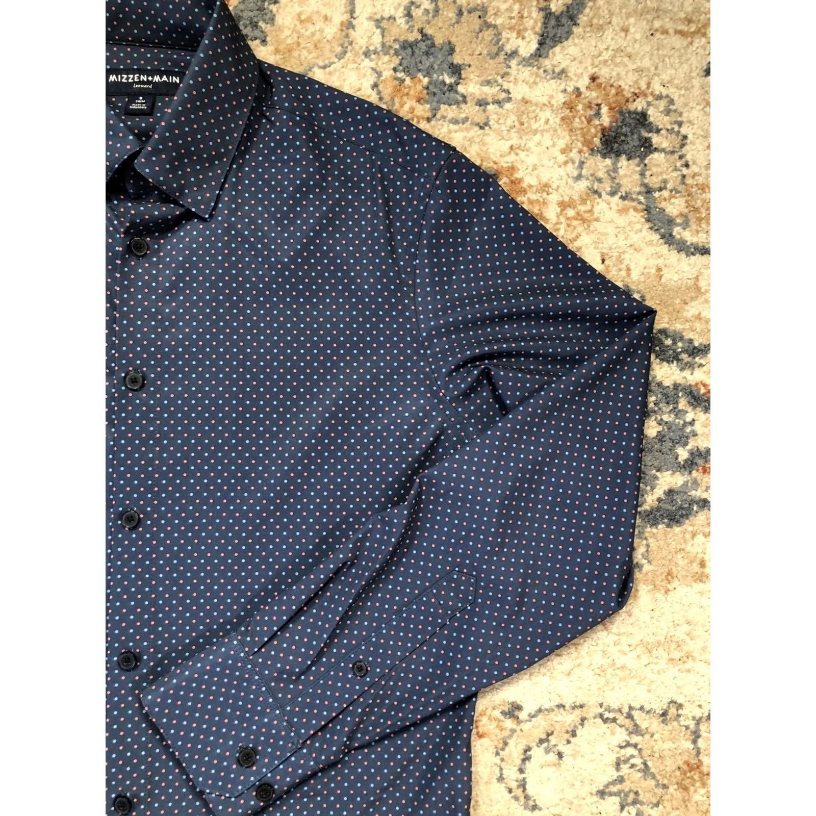Mizzen+Main Mizzen+Main Shirt Mens Small Blue Micro Dot Leeward Trim Performance Button Down Size US S / EU 44-46 / 1 - 4 Thumbnail