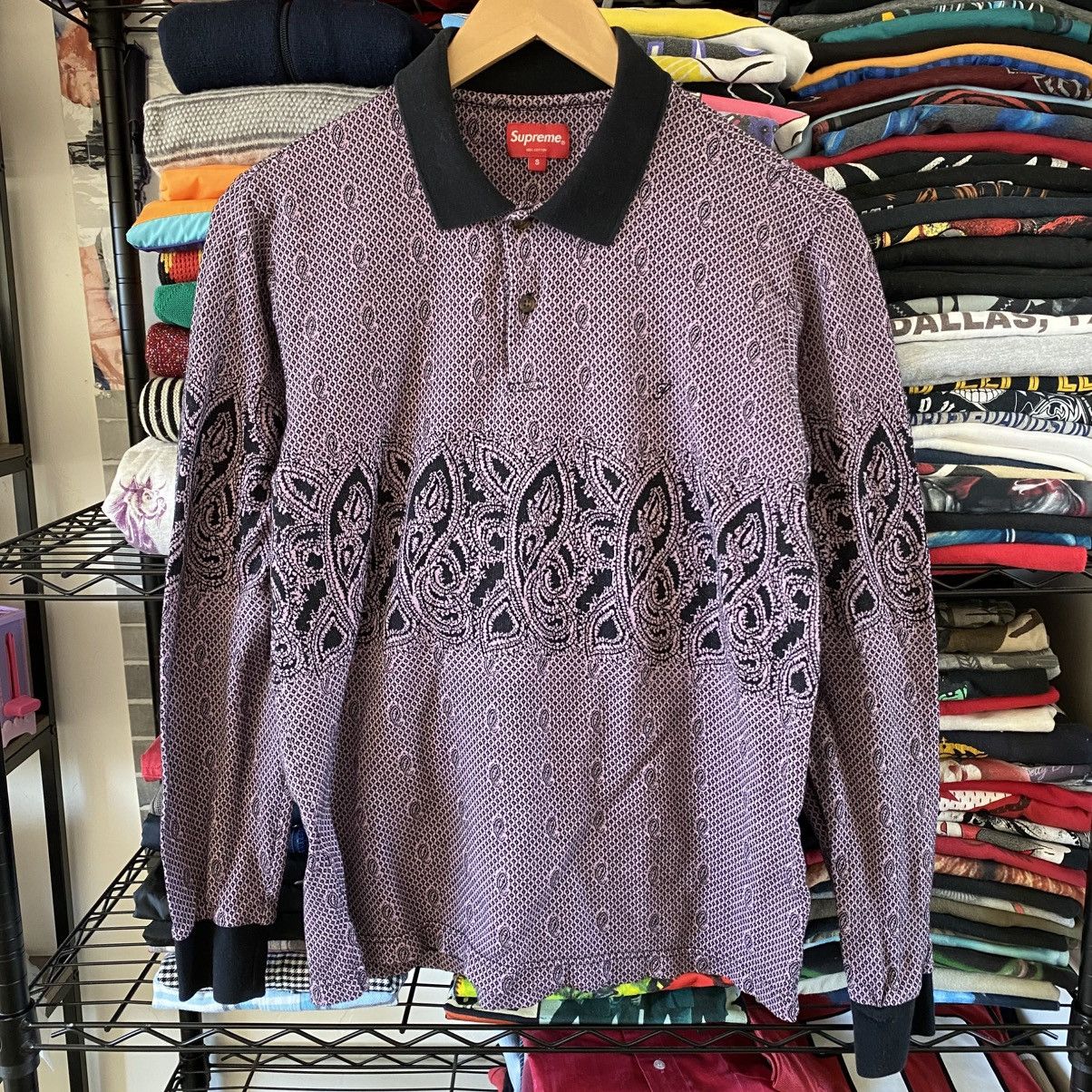 Supreme Supreme Paisley Long Sleeve Polo Shirt Purple 2016 Size US S / EU 44-46 / 1 - 1 Thumbnail