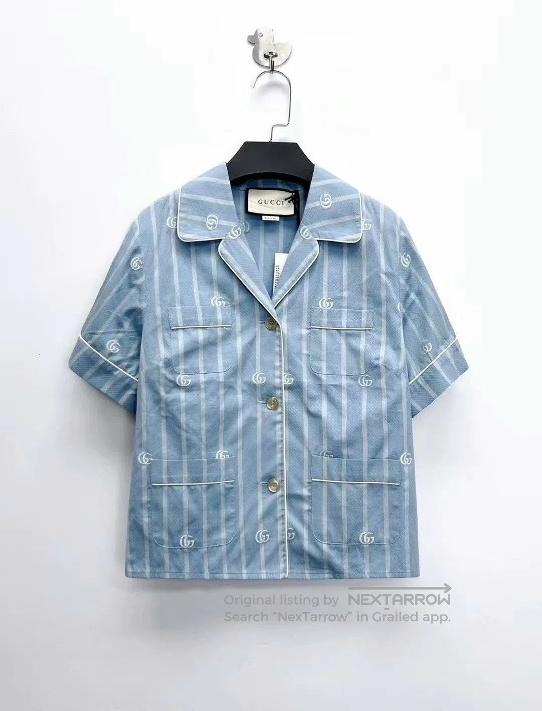 Gucci gucci light blue striped logo short sleeve shirt. Size US M / EU 48-50 / 2 - 1 Thumbnail